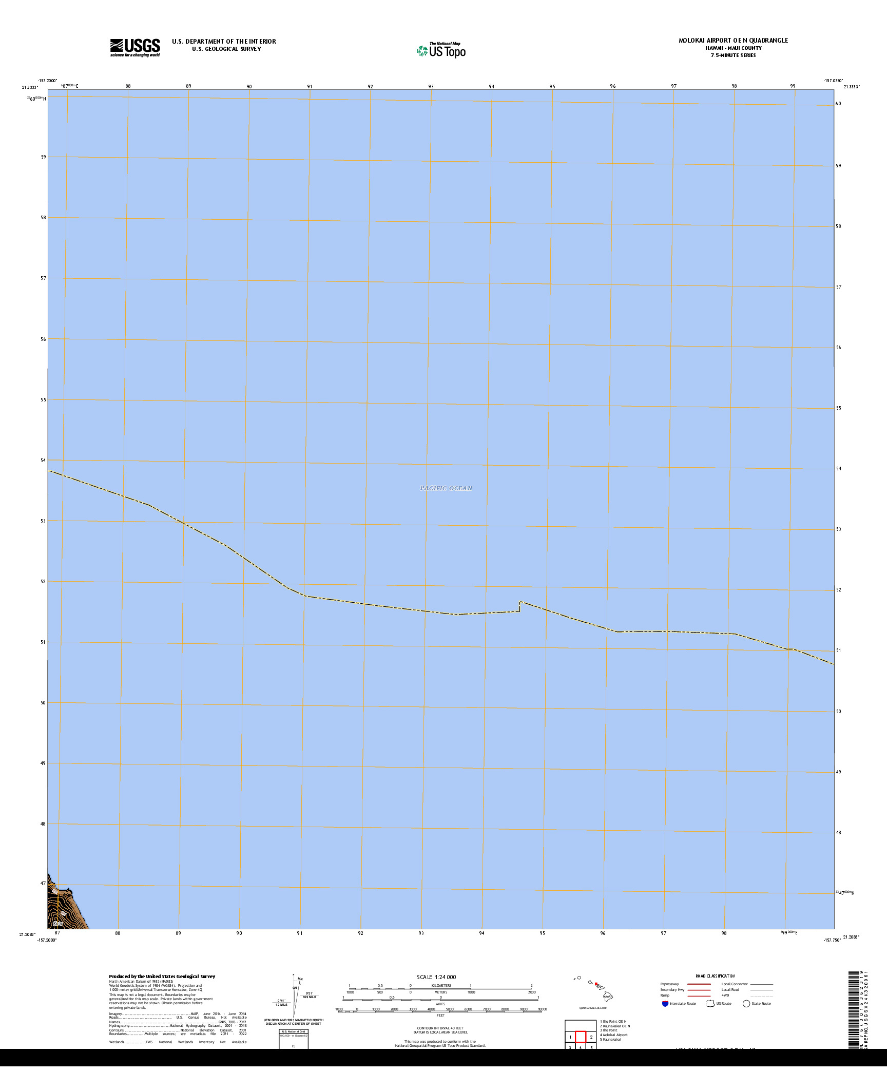 US TOPO 7.5-MINUTE MAP FOR MOLOKAI AIRPORT OE N, HI