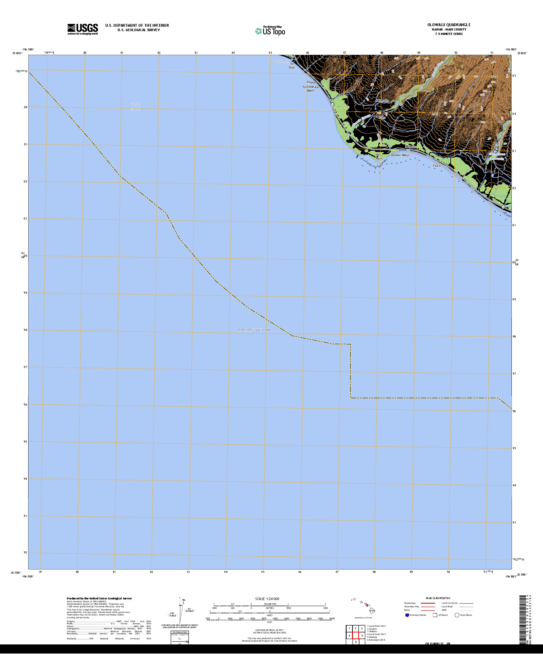 US TOPO 7.5-MINUTE MAP FOR OLOWALU, HI