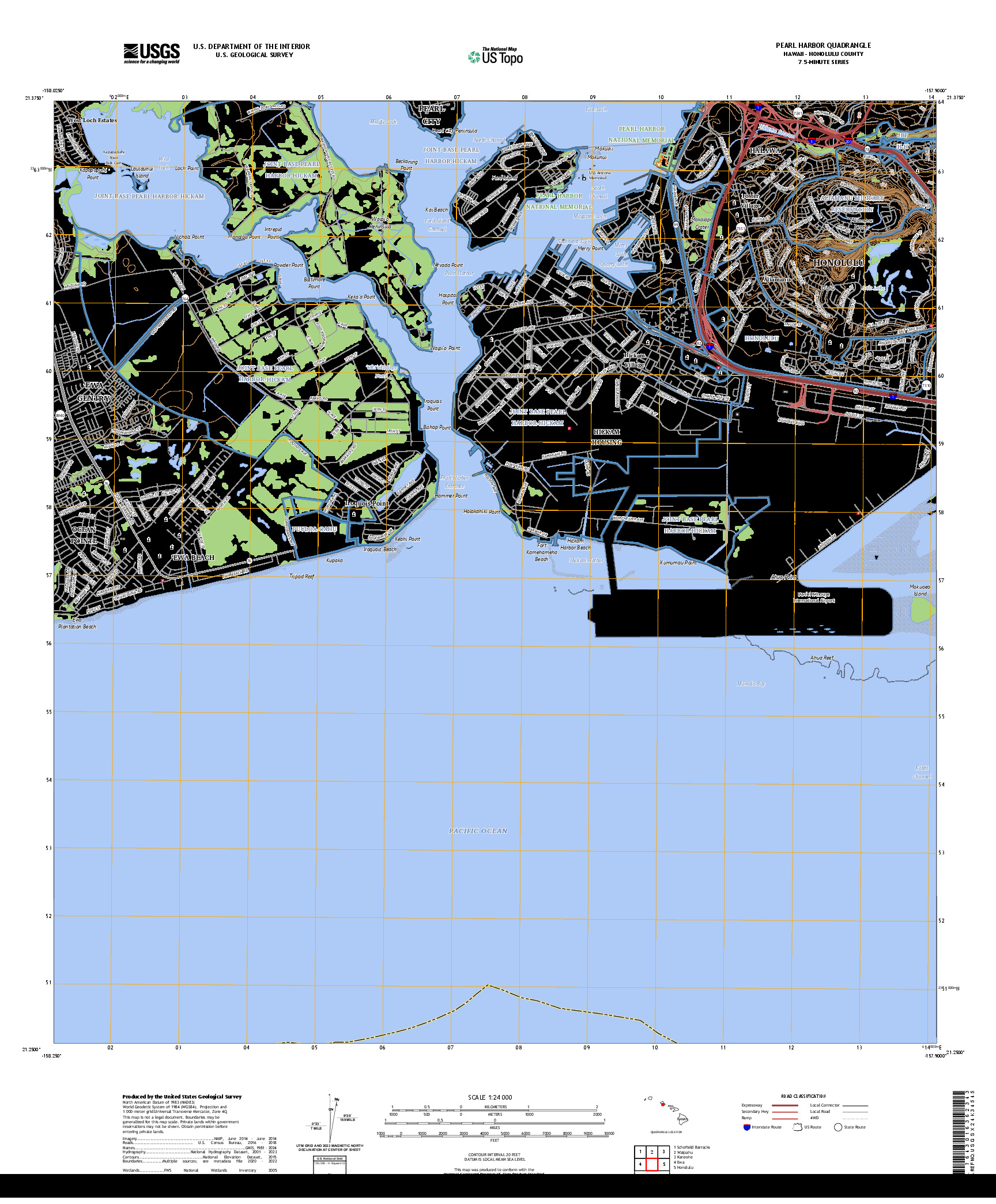 US TOPO 7.5-MINUTE MAP FOR PEARL HARBOR, HI