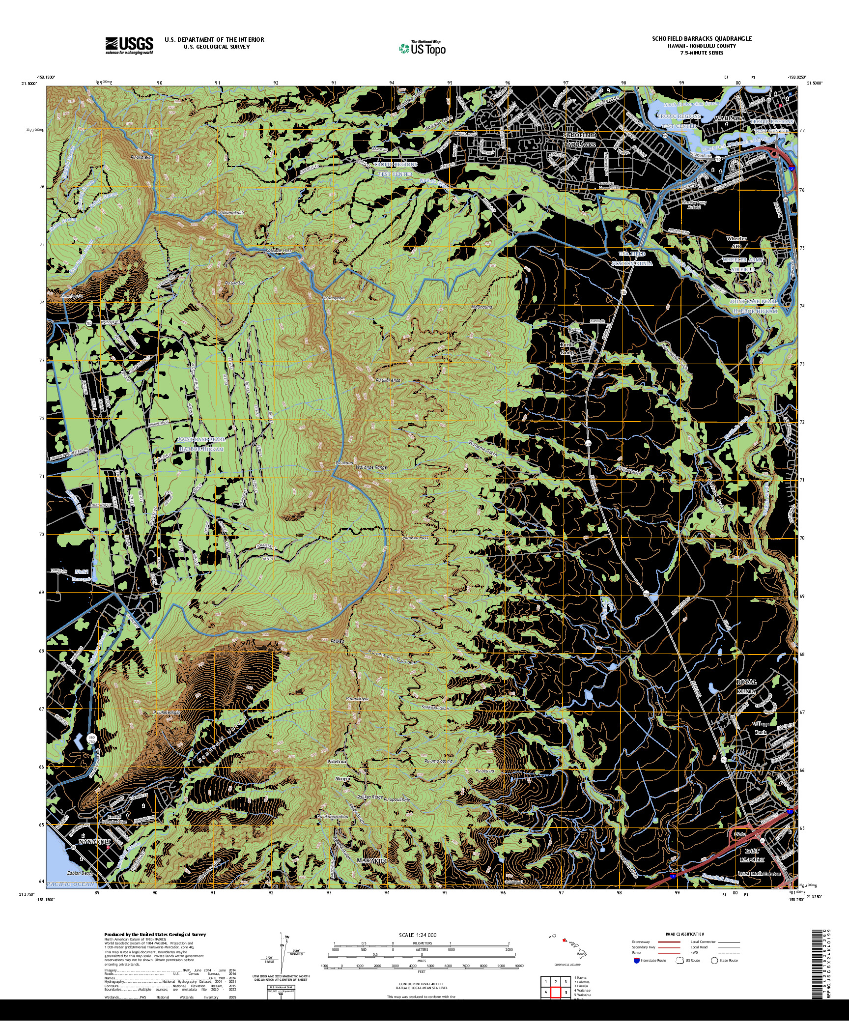 US TOPO 7.5-MINUTE MAP FOR SCHOFIELD BARRACKS, HI