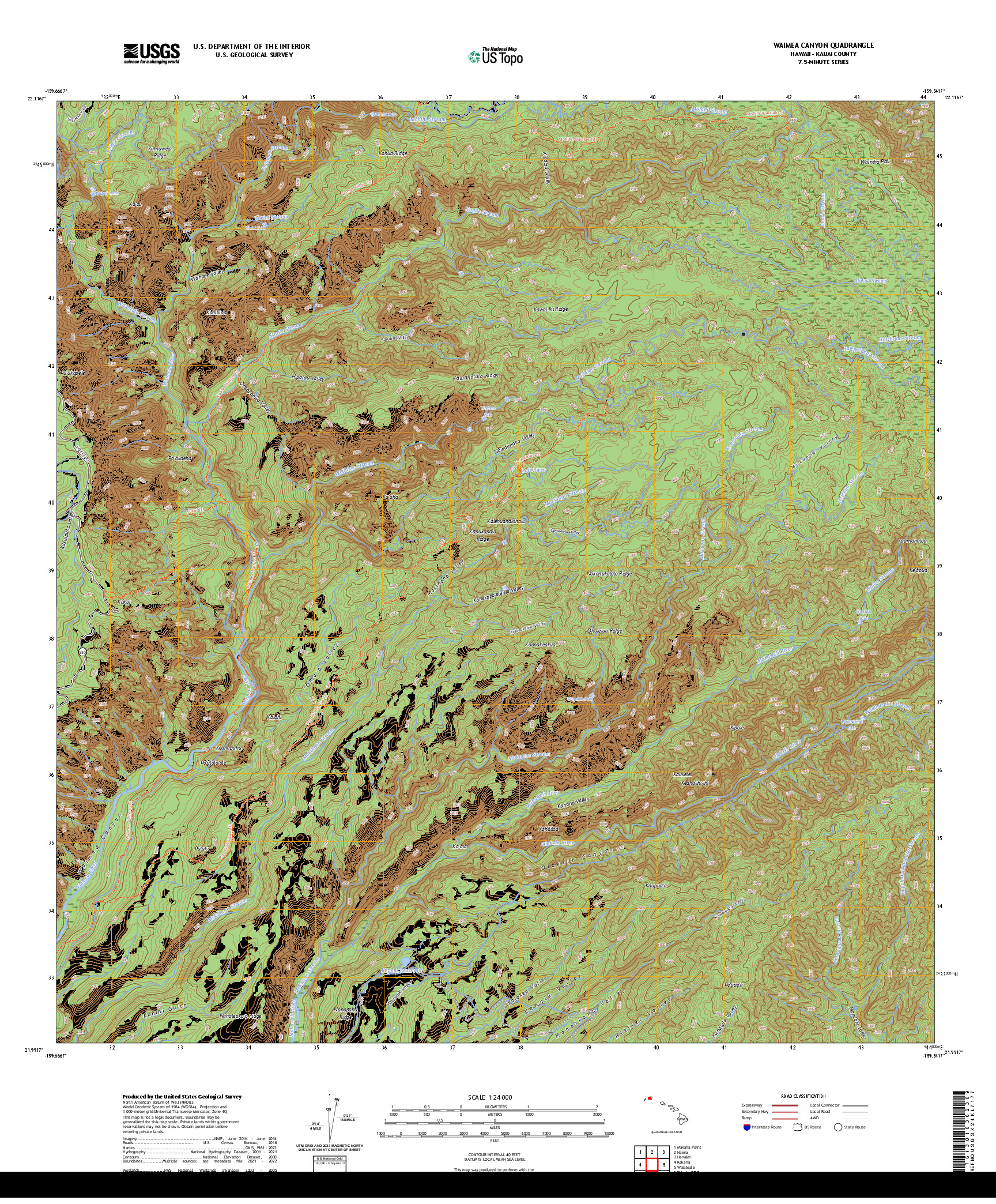 US TOPO 7.5-MINUTE MAP FOR WAIMEA CANYON, HI