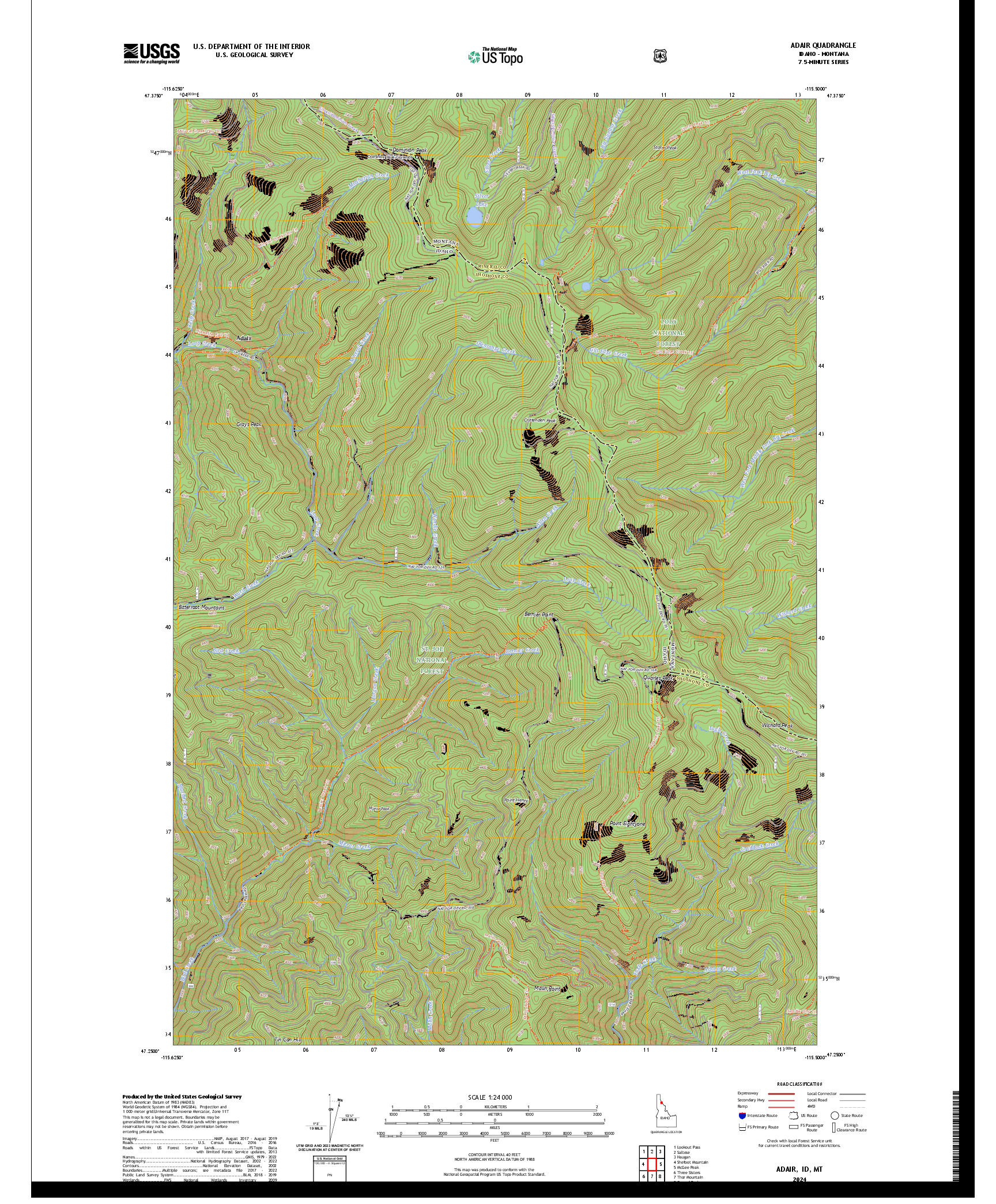 US TOPO 7.5-MINUTE MAP FOR ADAIR, ID,MT