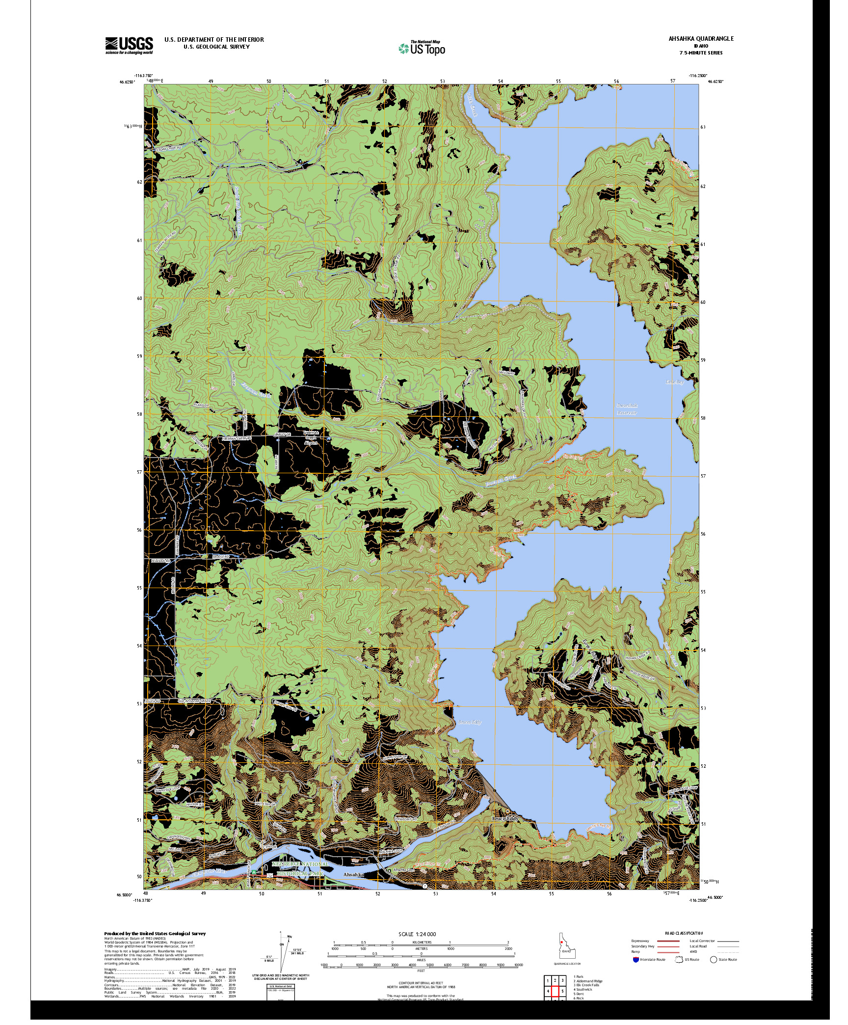 US TOPO 7.5-MINUTE MAP FOR AHSAHKA, ID