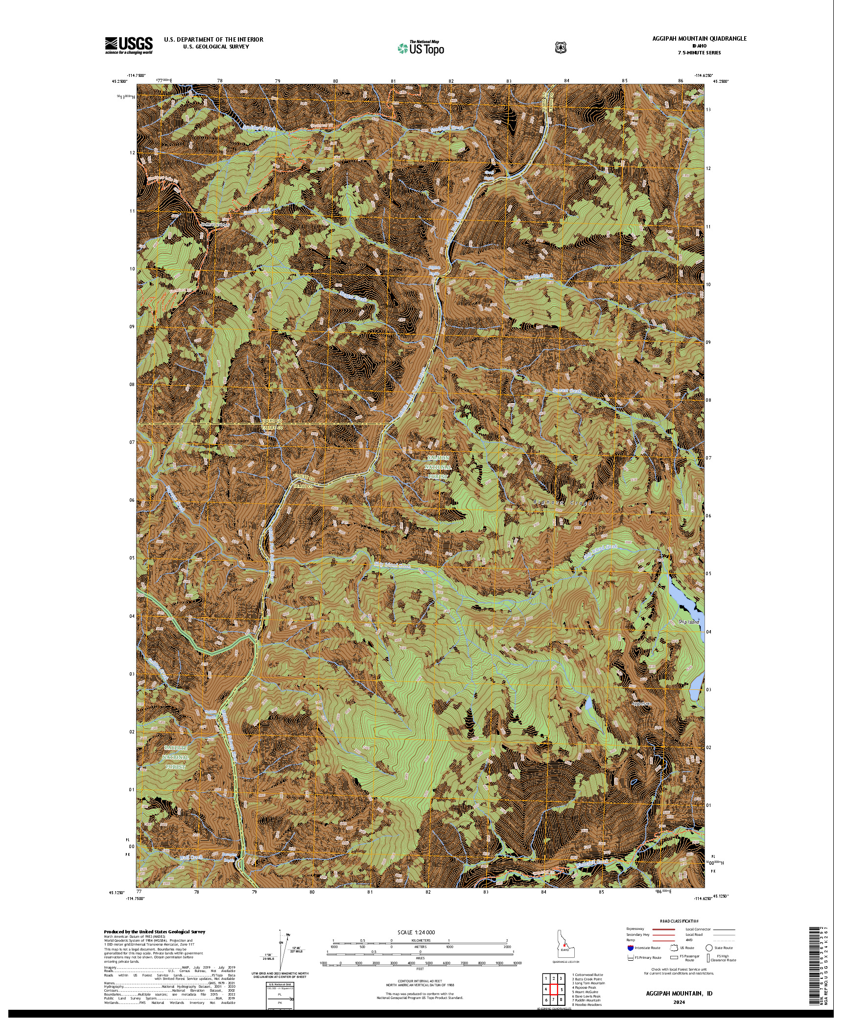 US TOPO 7.5-MINUTE MAP FOR AGGIPAH MOUNTAIN, ID