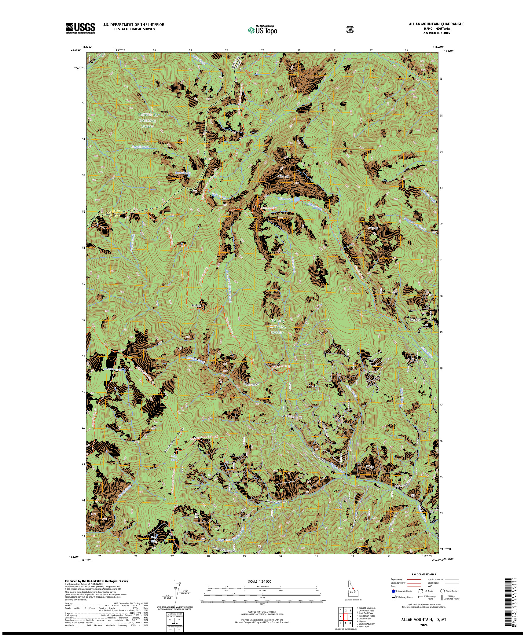 US TOPO 7.5-MINUTE MAP FOR ALLAN MOUNTAIN, ID,MT