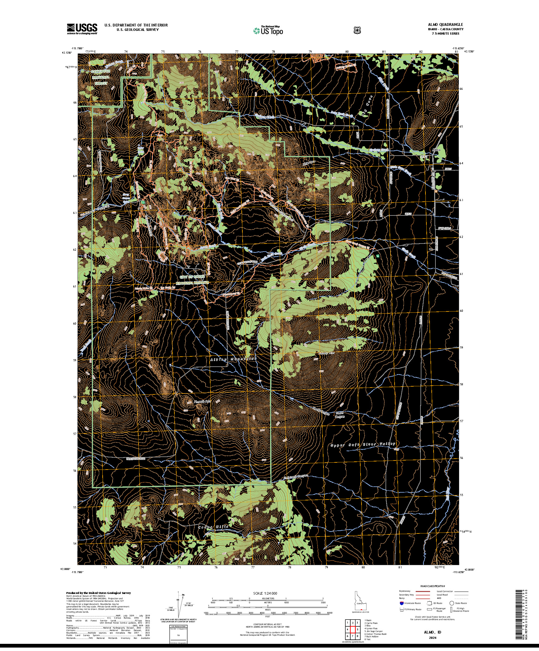 US TOPO 7.5-MINUTE MAP FOR ALMO, ID