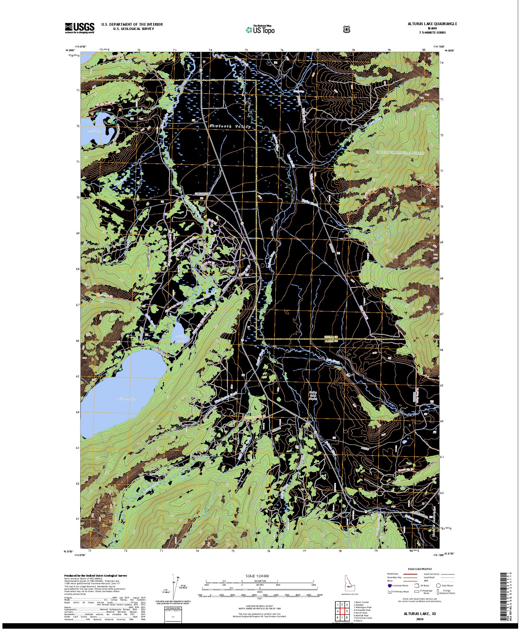 US TOPO 7.5-MINUTE MAP FOR ALTURAS LAKE, ID