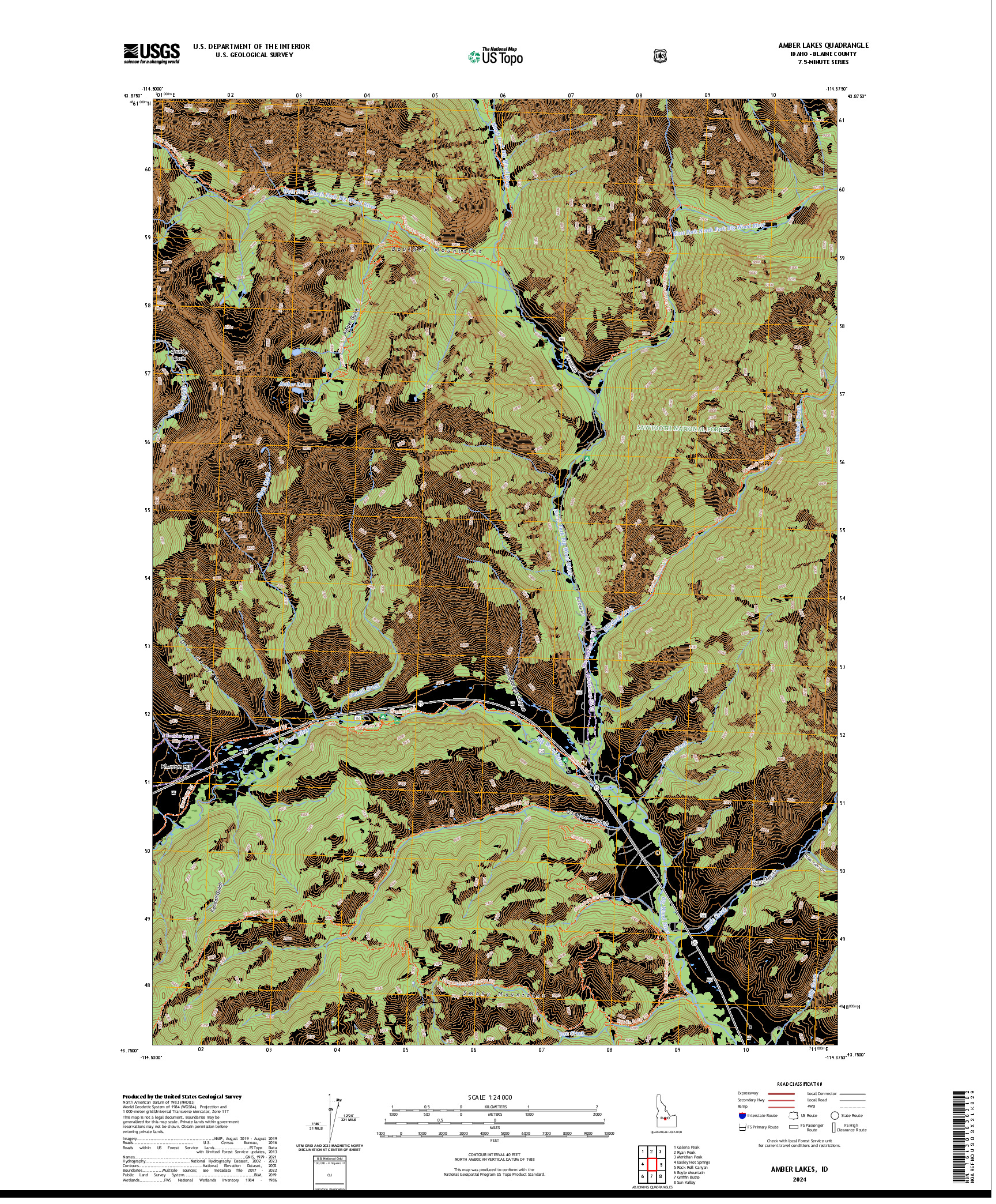 US TOPO 7.5-MINUTE MAP FOR AMBER LAKES, ID