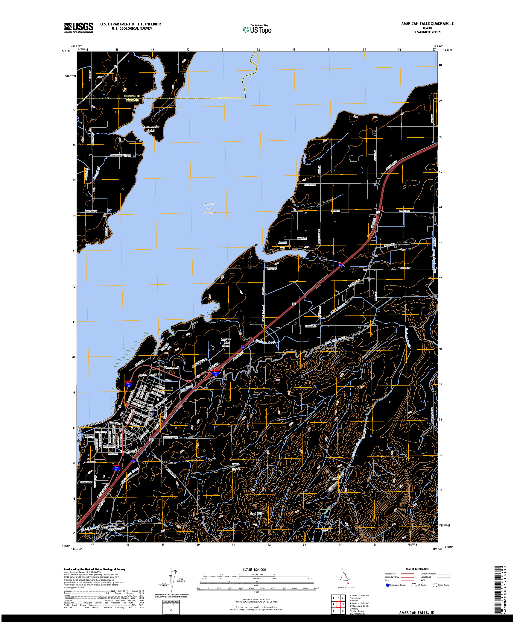 US TOPO 7.5-MINUTE MAP FOR AMERICAN FALLS, ID