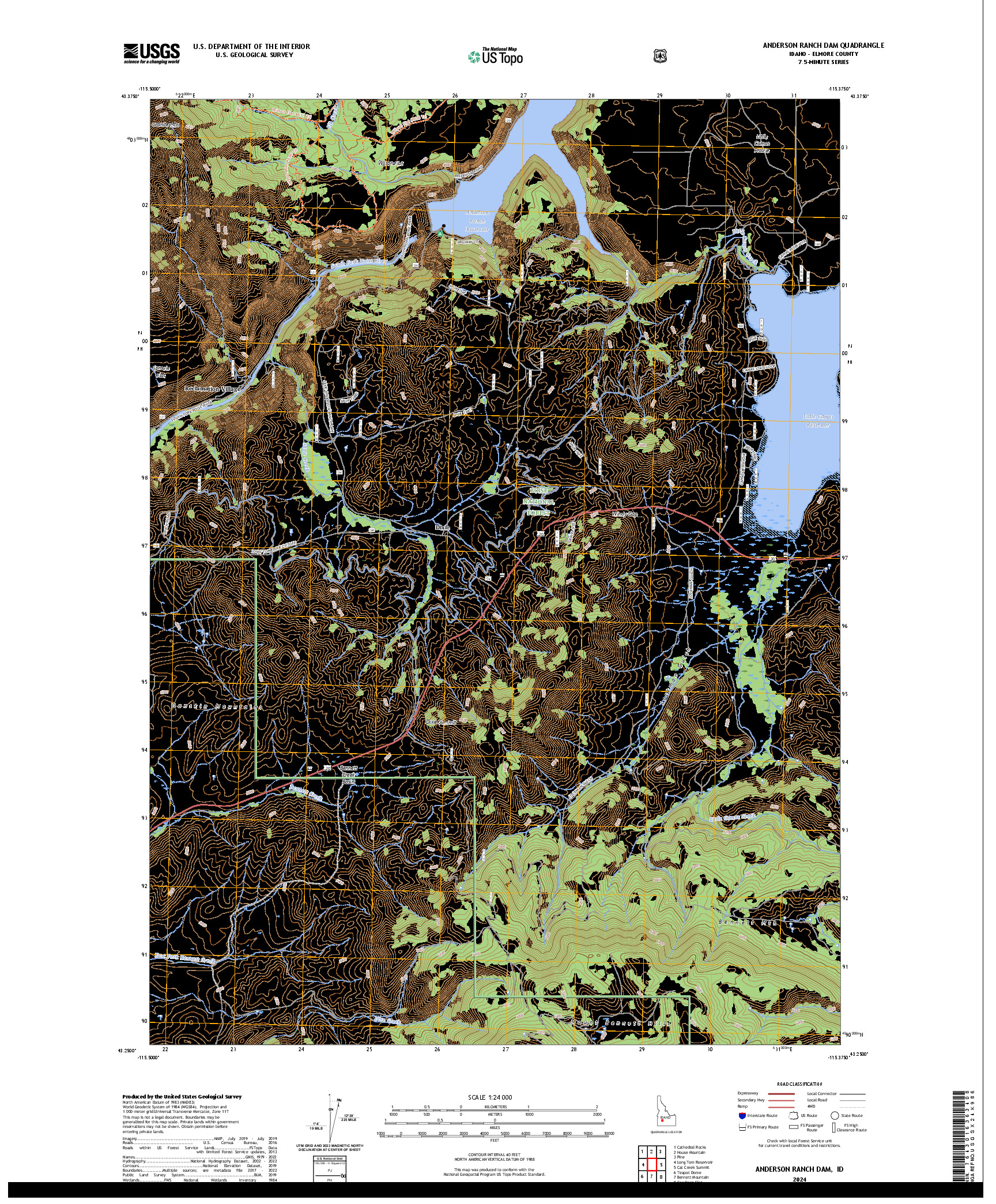 US TOPO 7.5-MINUTE MAP FOR ANDERSON RANCH DAM, ID