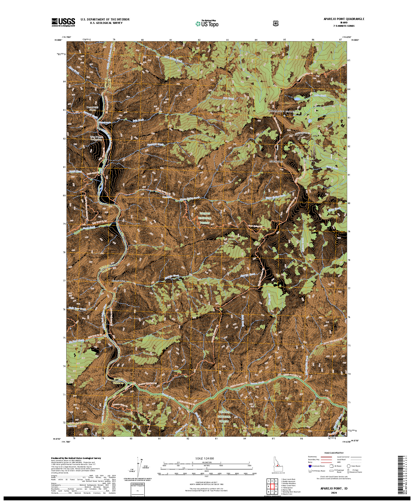 US TOPO 7.5-MINUTE MAP FOR APAREJO POINT, ID