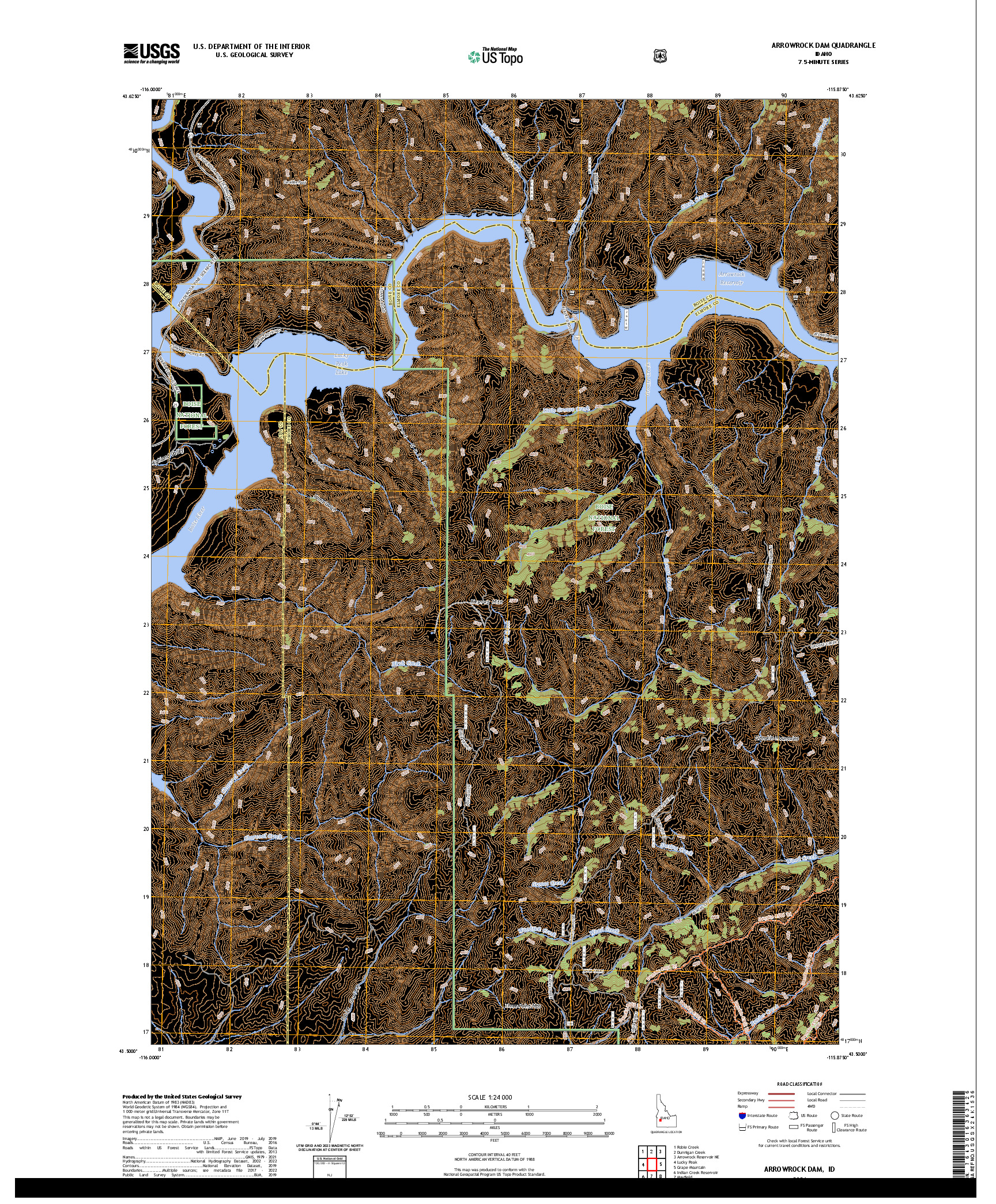 US TOPO 7.5-MINUTE MAP FOR ARROWROCK DAM, ID