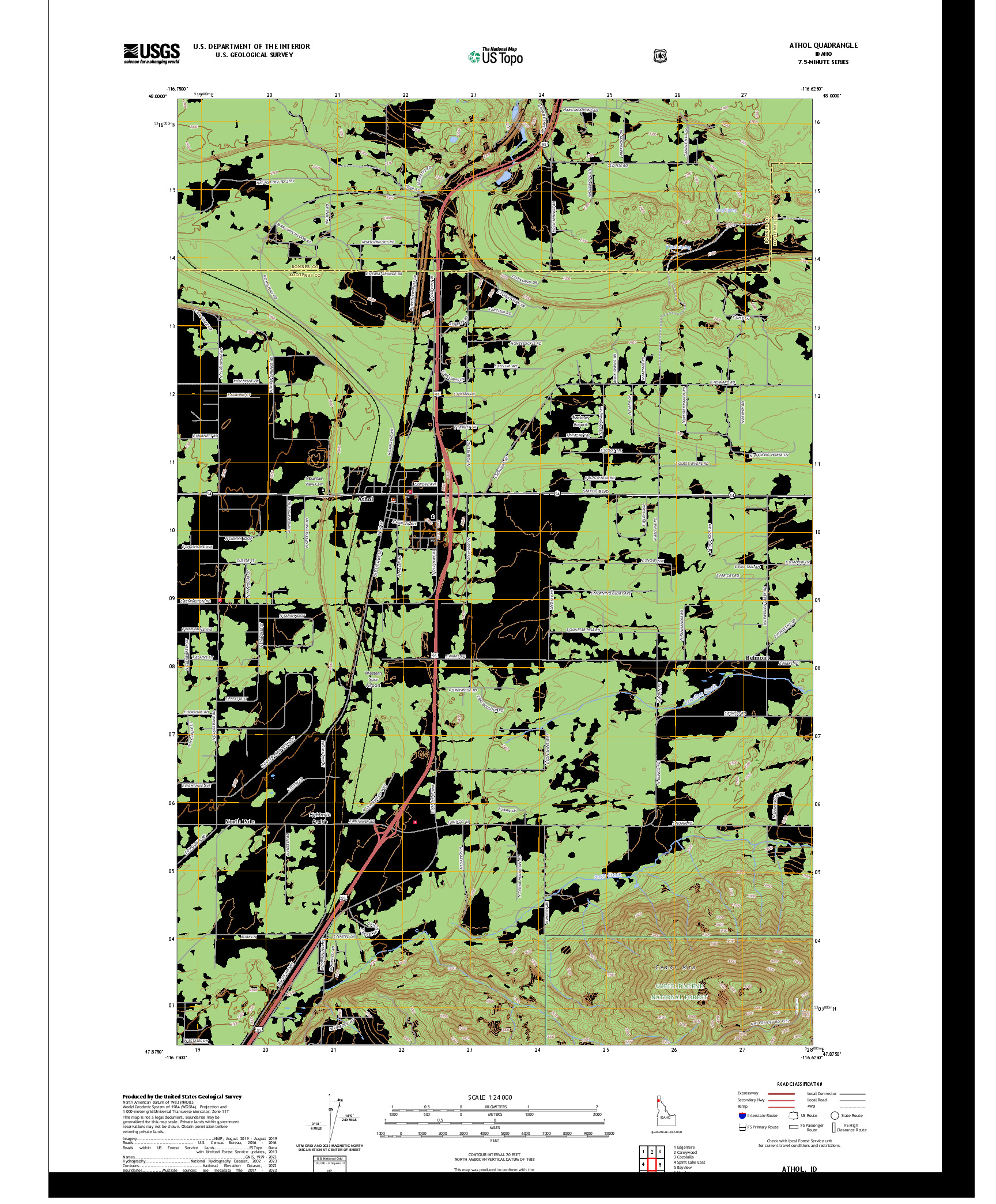 US TOPO 7.5-MINUTE MAP FOR ATHOL, ID