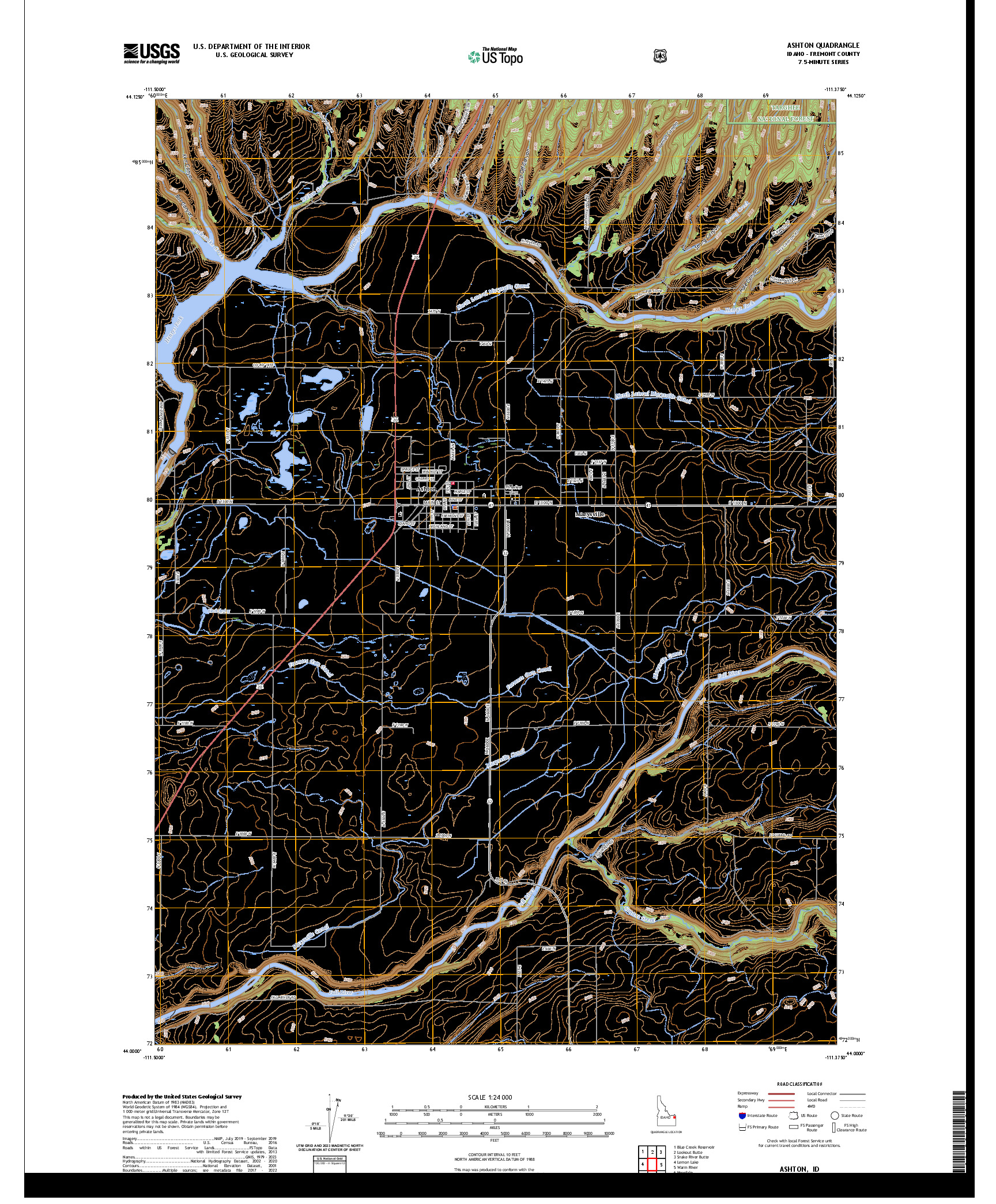 US TOPO 7.5-MINUTE MAP FOR ASHTON, ID