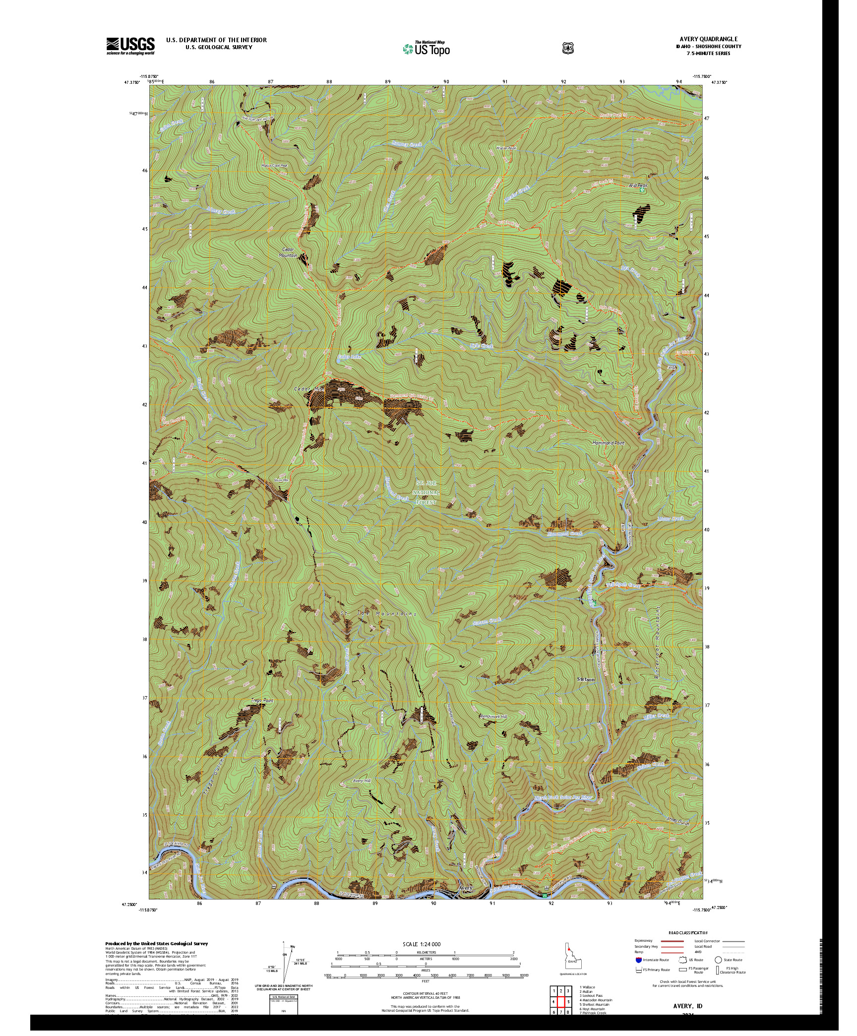 US TOPO 7.5-MINUTE MAP FOR AVERY, ID