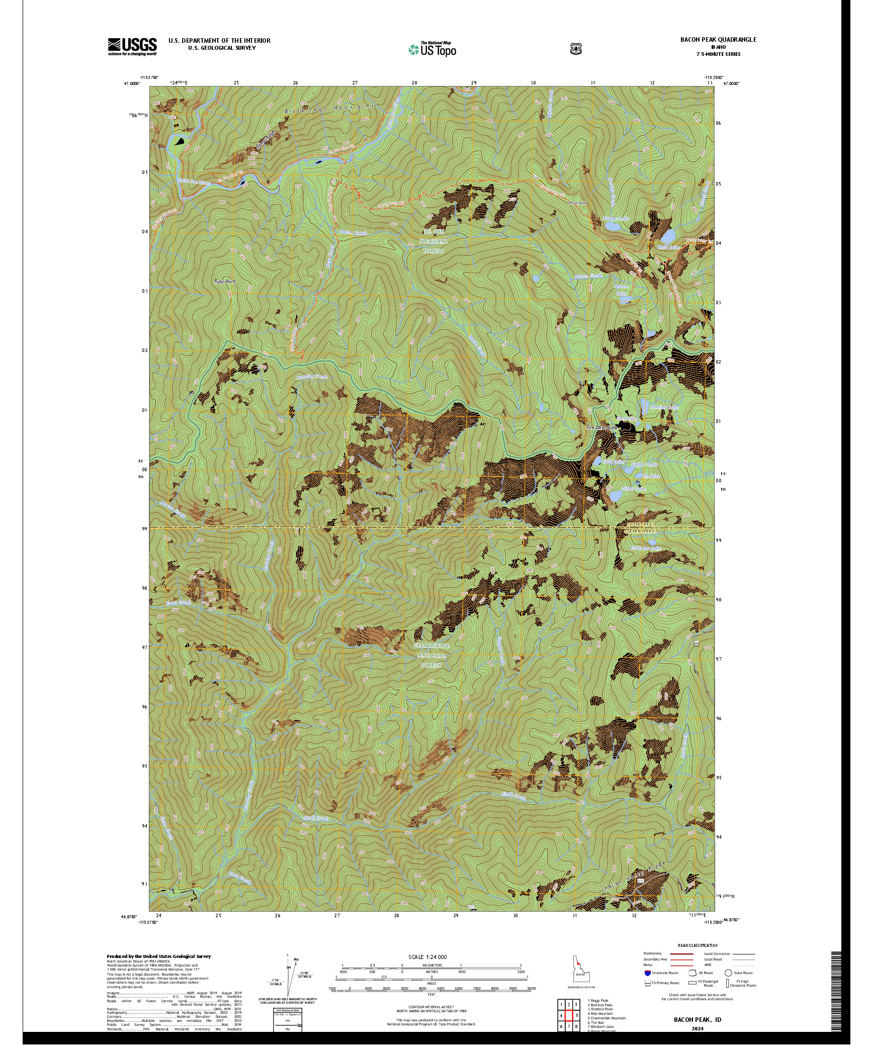 US TOPO 7.5-MINUTE MAP FOR BACON PEAK, ID