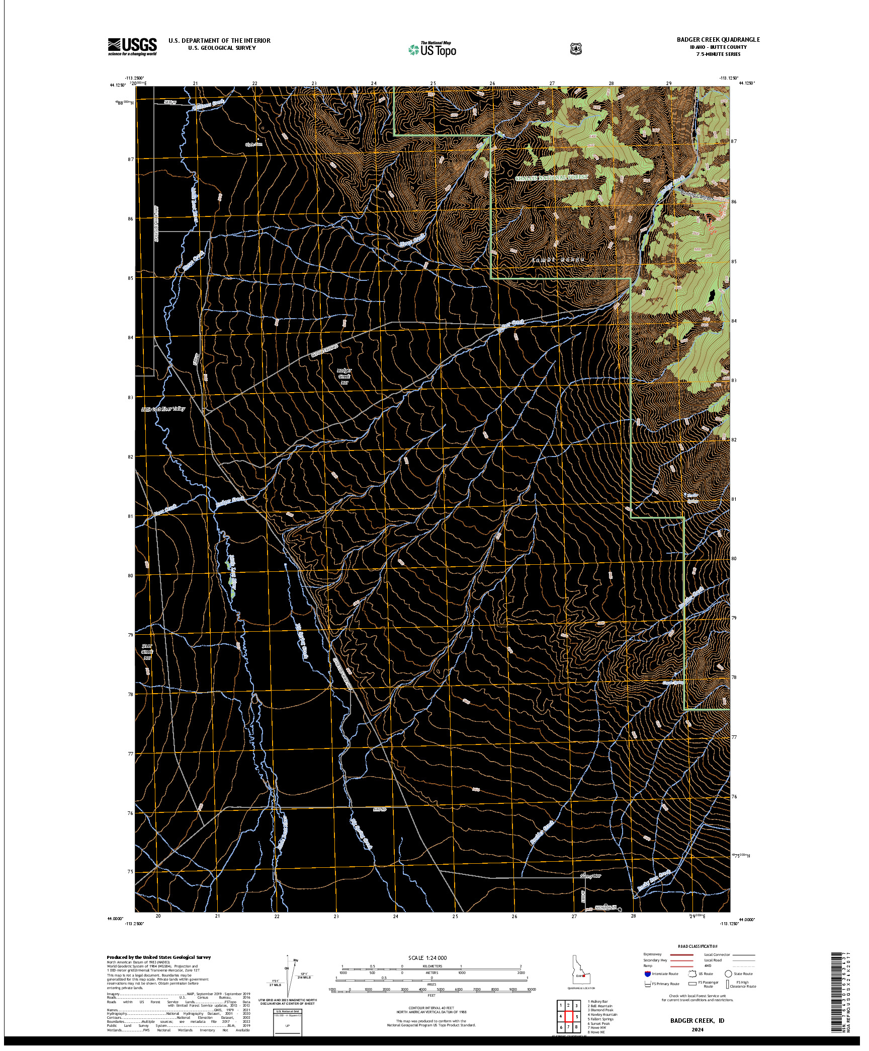 US TOPO 7.5-MINUTE MAP FOR BADGER CREEK, ID
