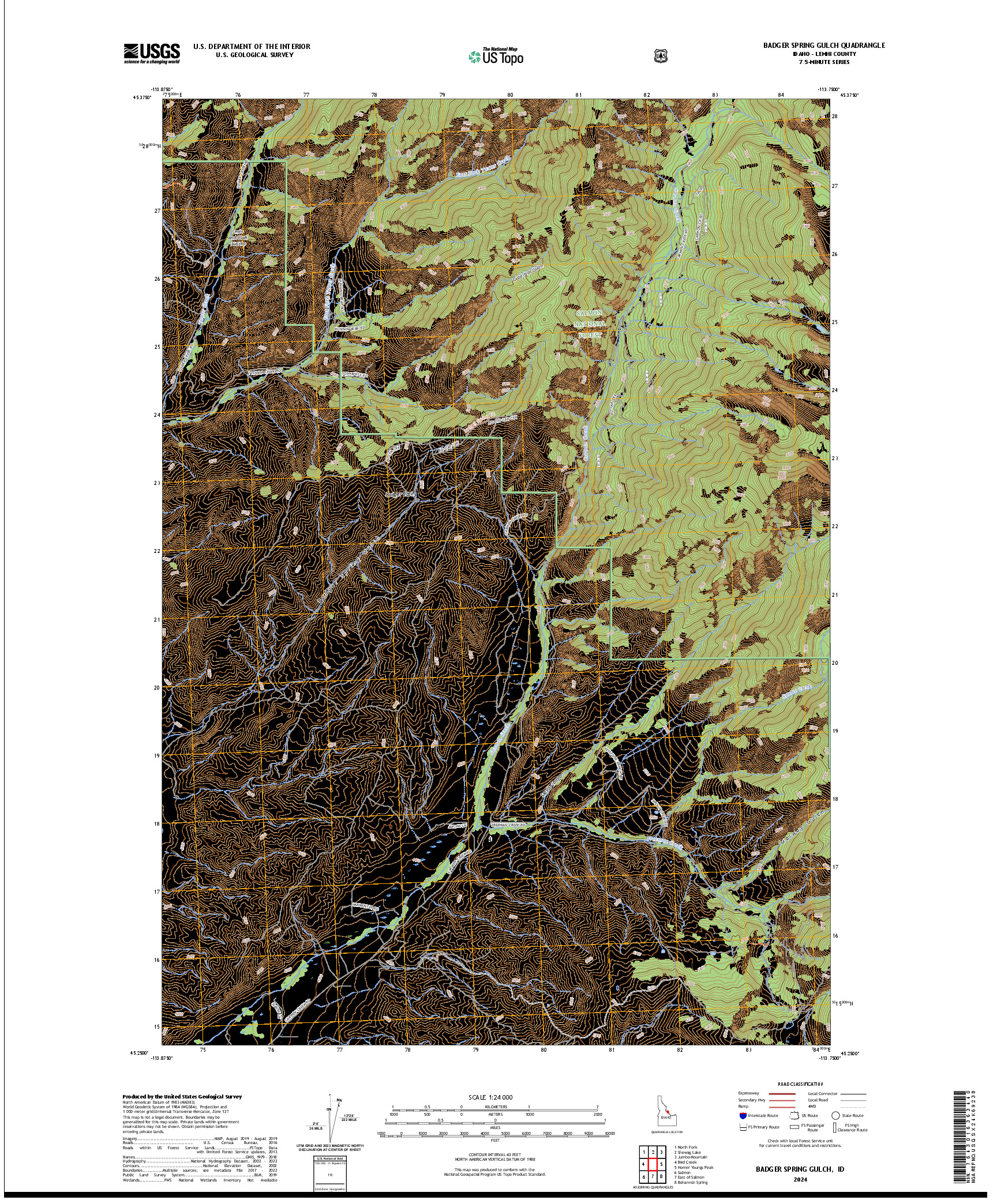 US TOPO 7.5-MINUTE MAP FOR BADGER SPRING GULCH, ID
