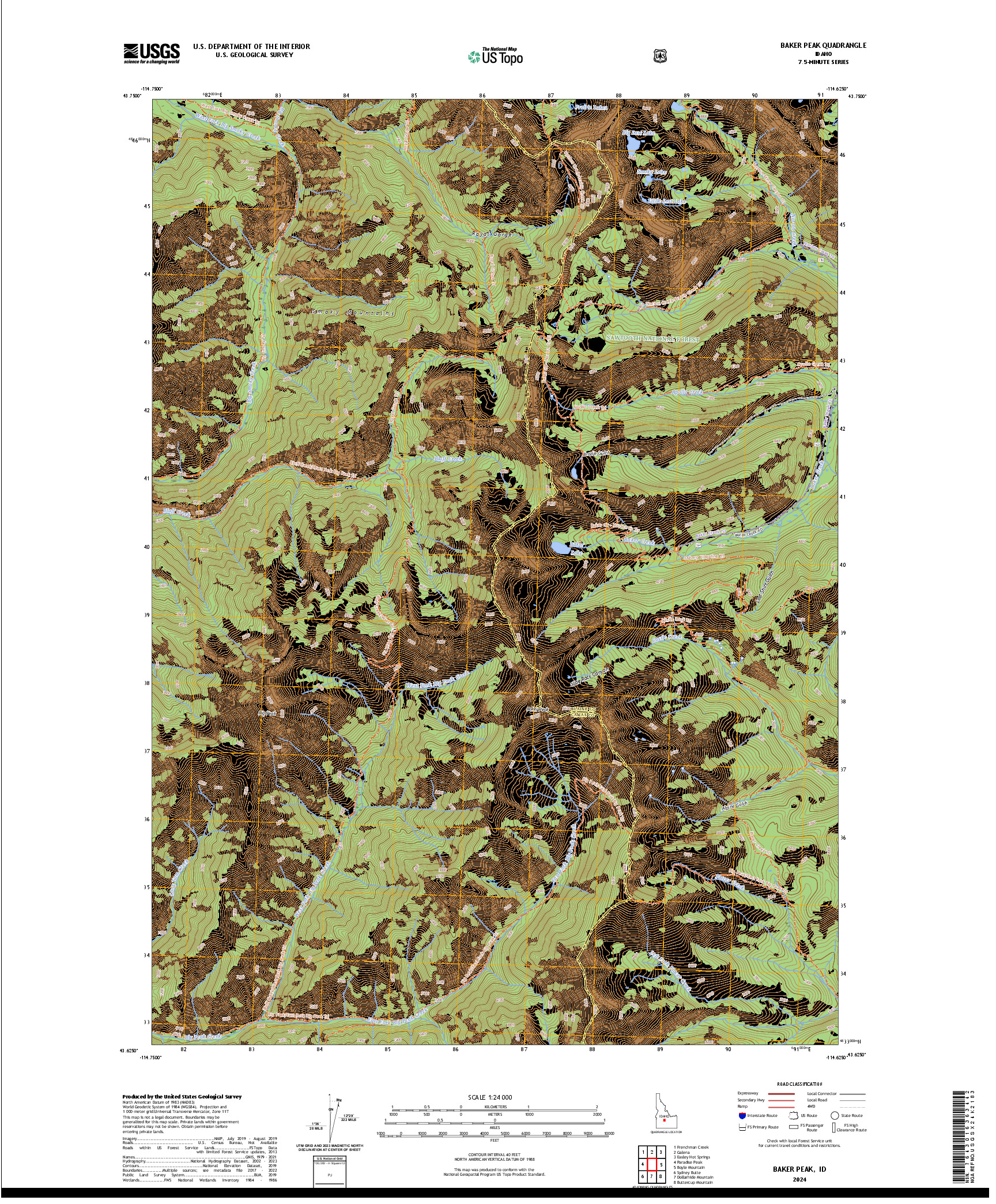US TOPO 7.5-MINUTE MAP FOR BAKER PEAK, ID