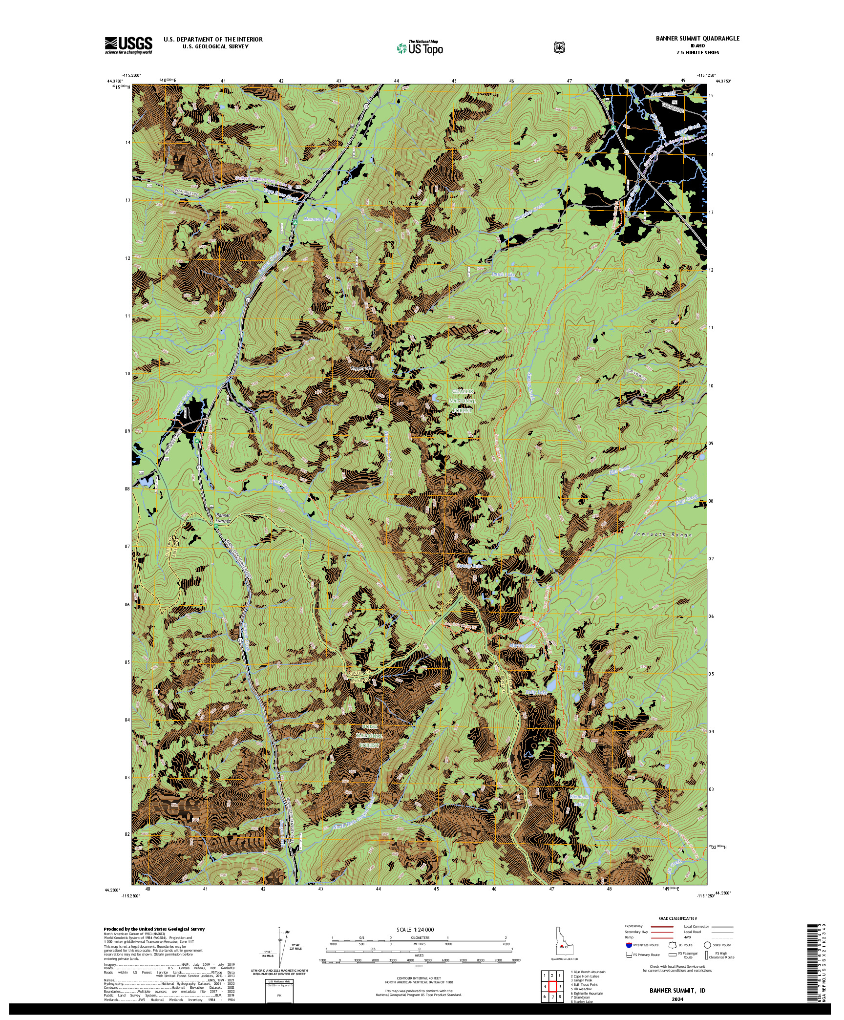 US TOPO 7.5-MINUTE MAP FOR BANNER SUMMIT, ID