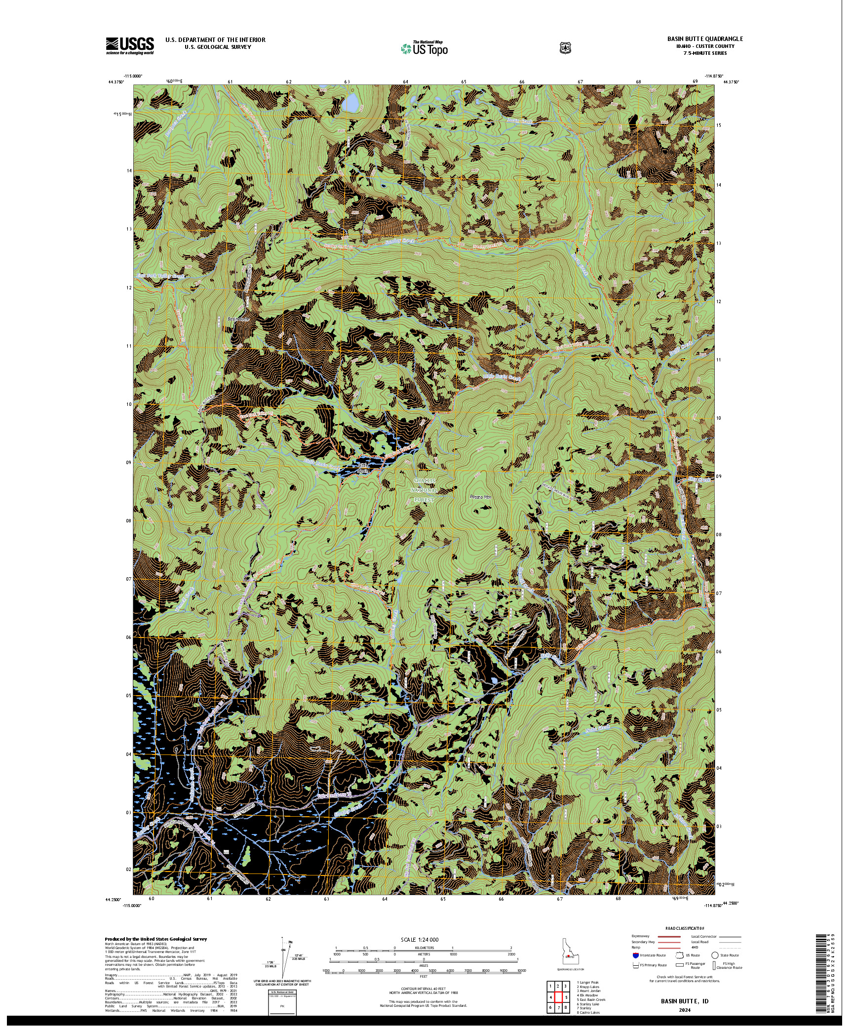 US TOPO 7.5-MINUTE MAP FOR BASIN BUTTE, ID
