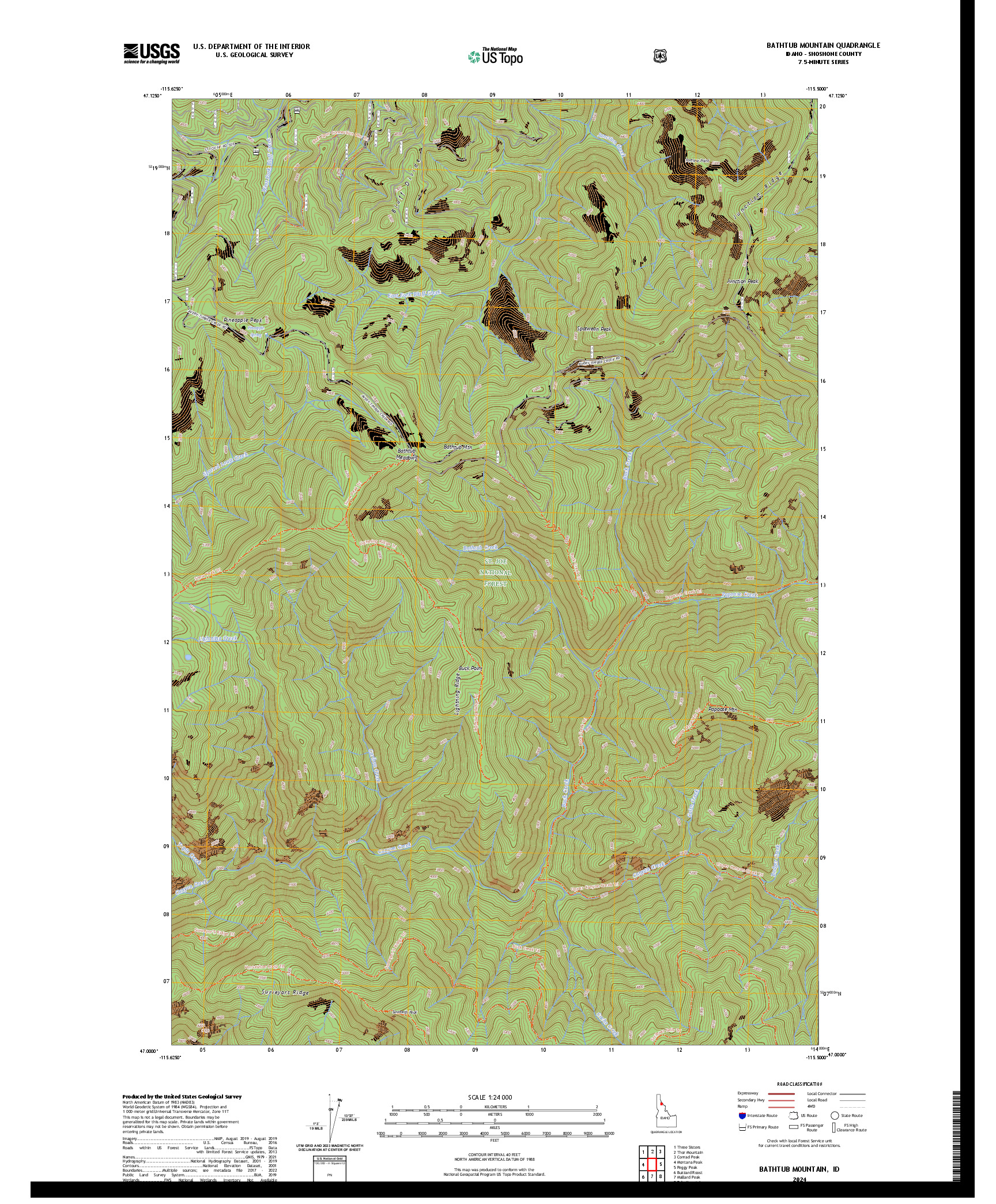 US TOPO 7.5-MINUTE MAP FOR BATHTUB MOUNTAIN, ID