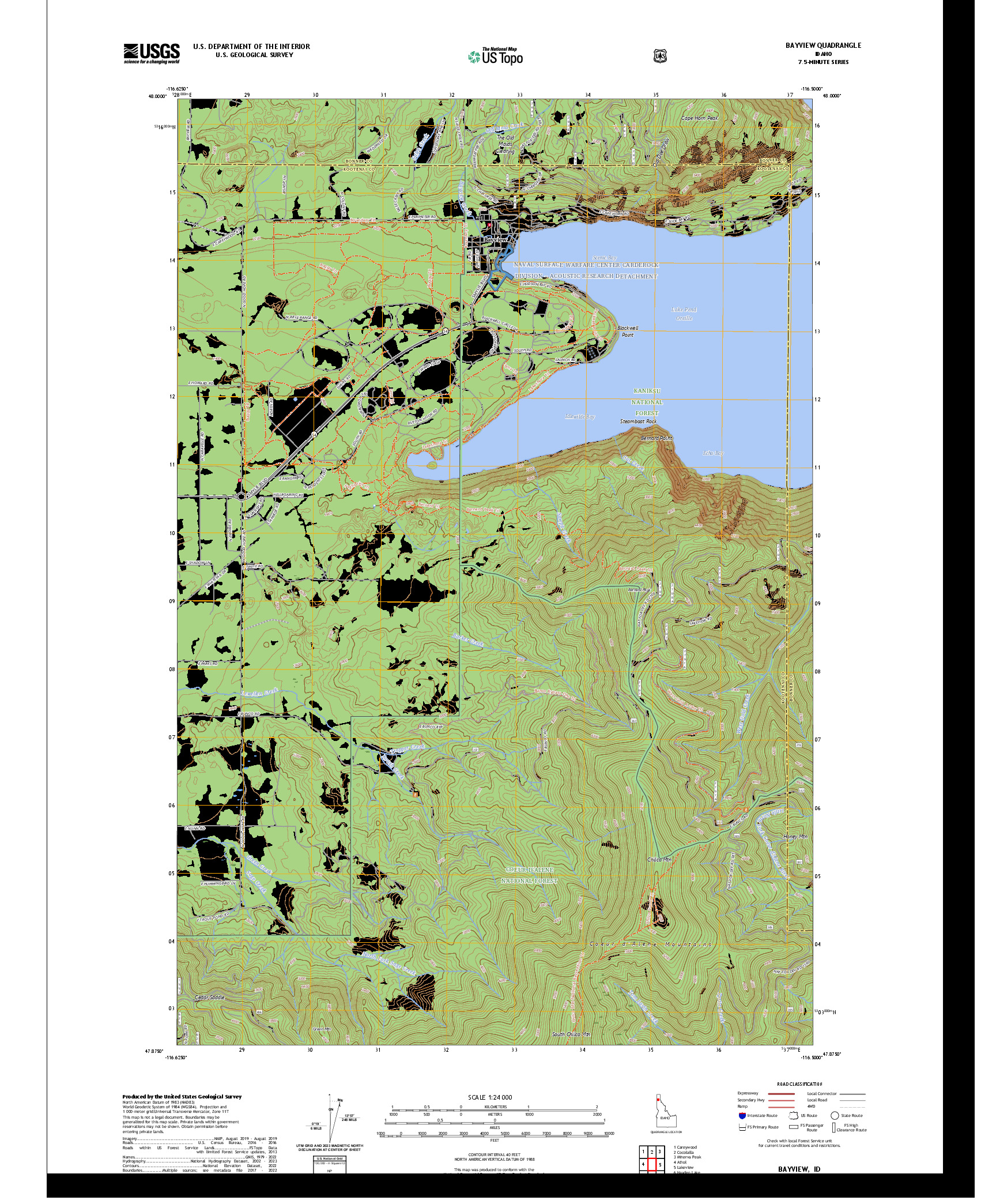 US TOPO 7.5-MINUTE MAP FOR BAYVIEW, ID