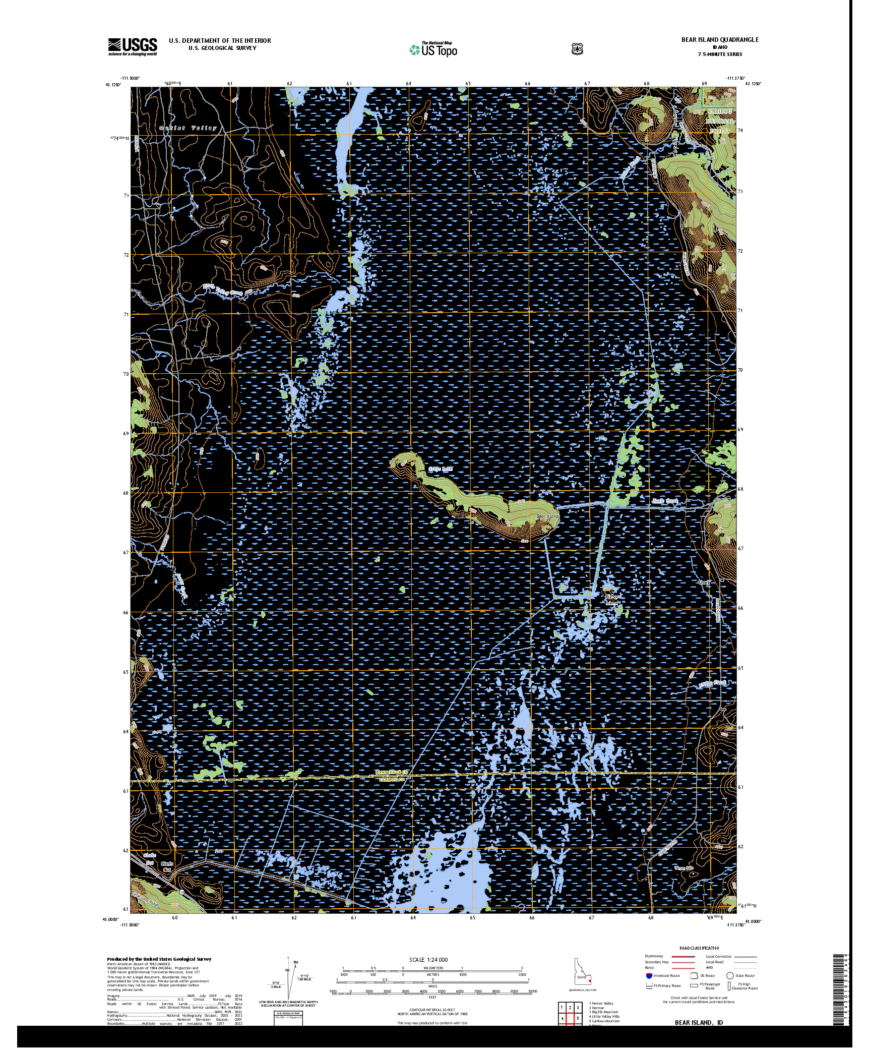 US TOPO 7.5-MINUTE MAP FOR BEAR ISLAND, ID
