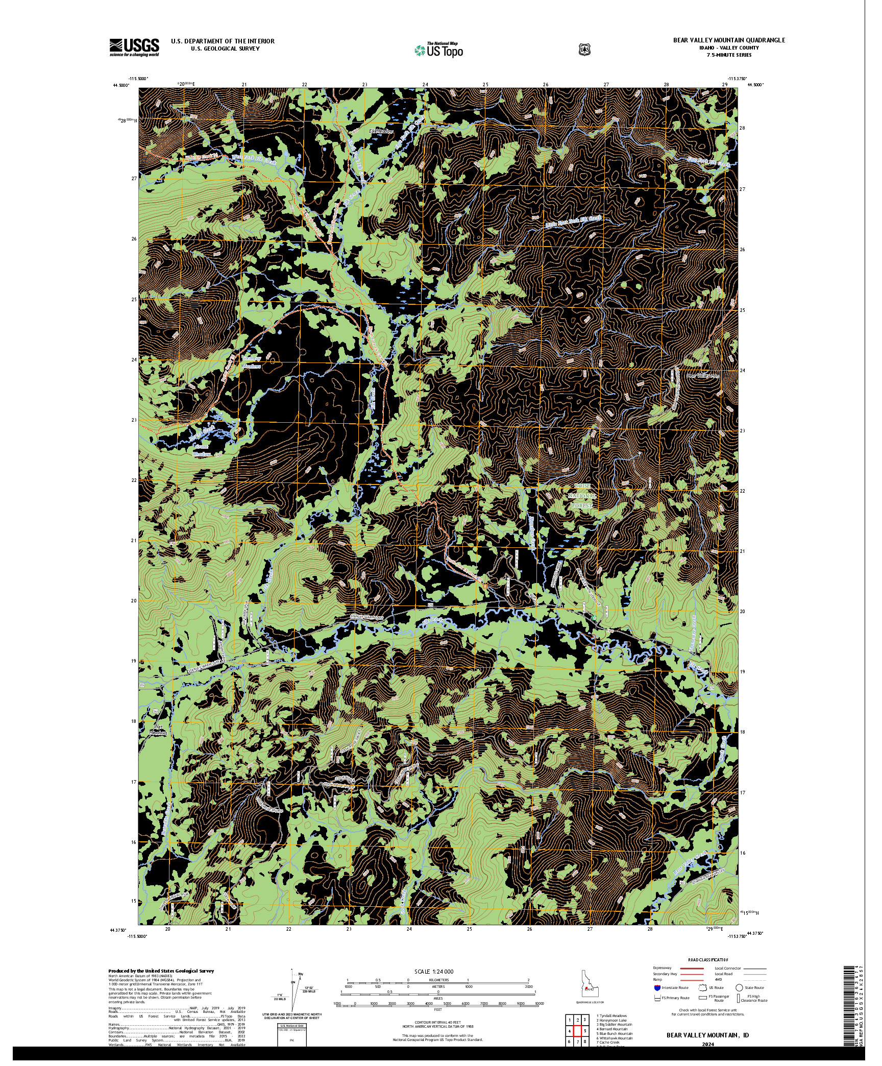 US TOPO 7.5-MINUTE MAP FOR BEAR VALLEY MOUNTAIN, ID