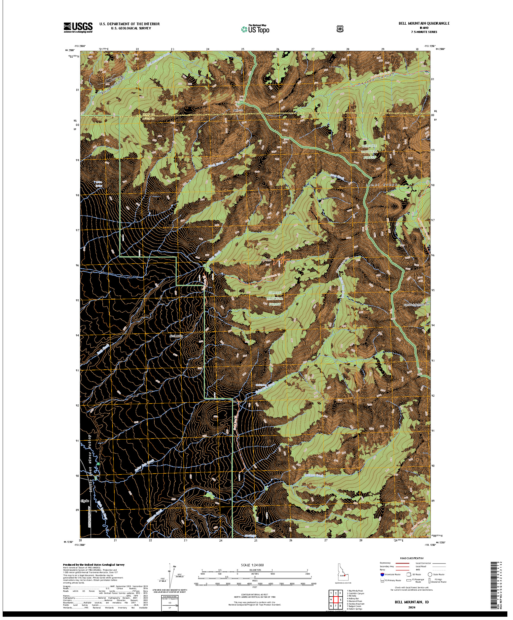 US TOPO 7.5-MINUTE MAP FOR BELL MOUNTAIN, ID