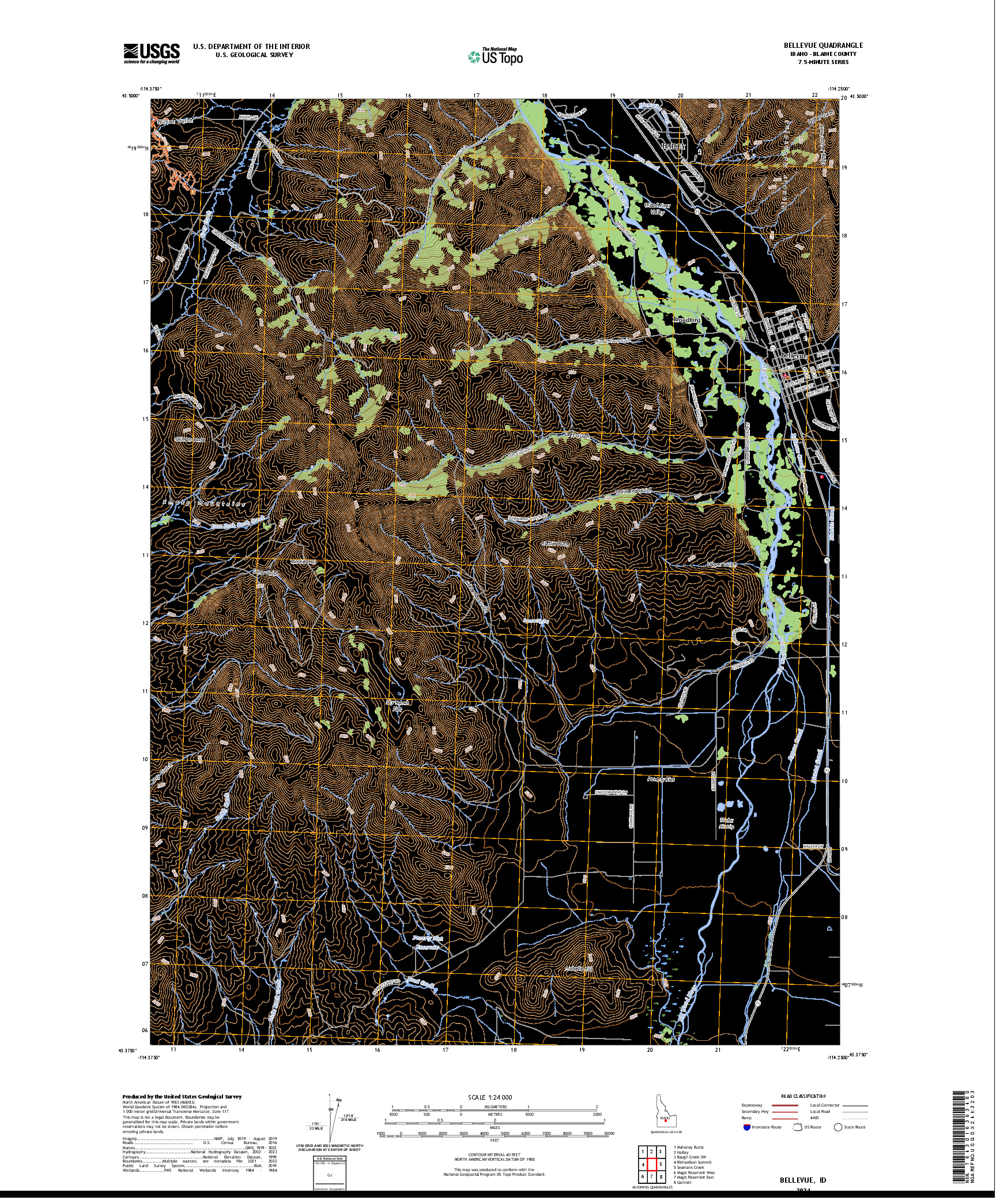US TOPO 7.5-MINUTE MAP FOR BELLEVUE, ID