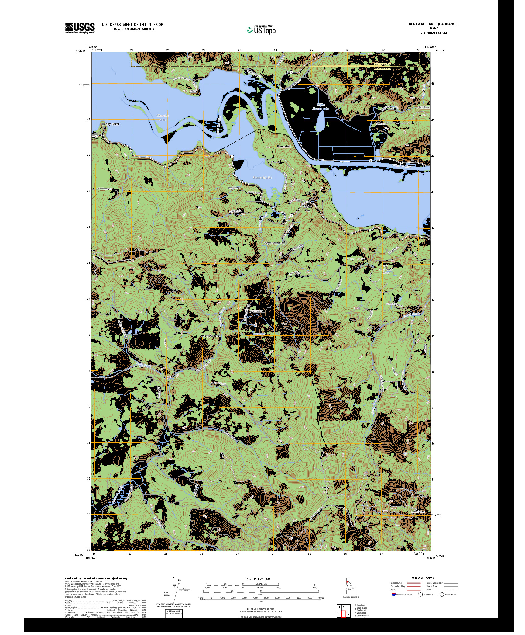 US TOPO 7.5-MINUTE MAP FOR BENEWAH LAKE, ID