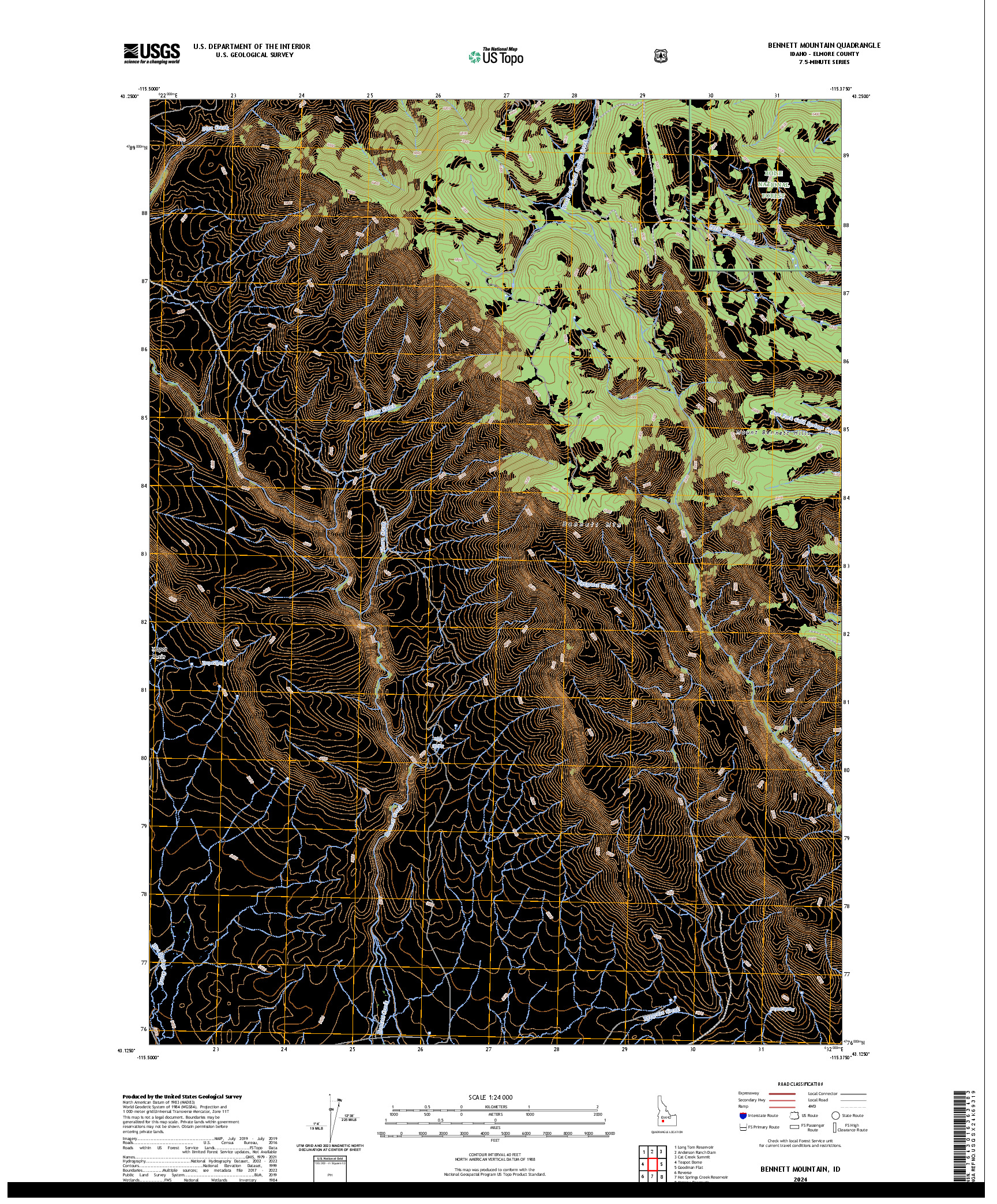 US TOPO 7.5-MINUTE MAP FOR BENNETT MOUNTAIN, ID