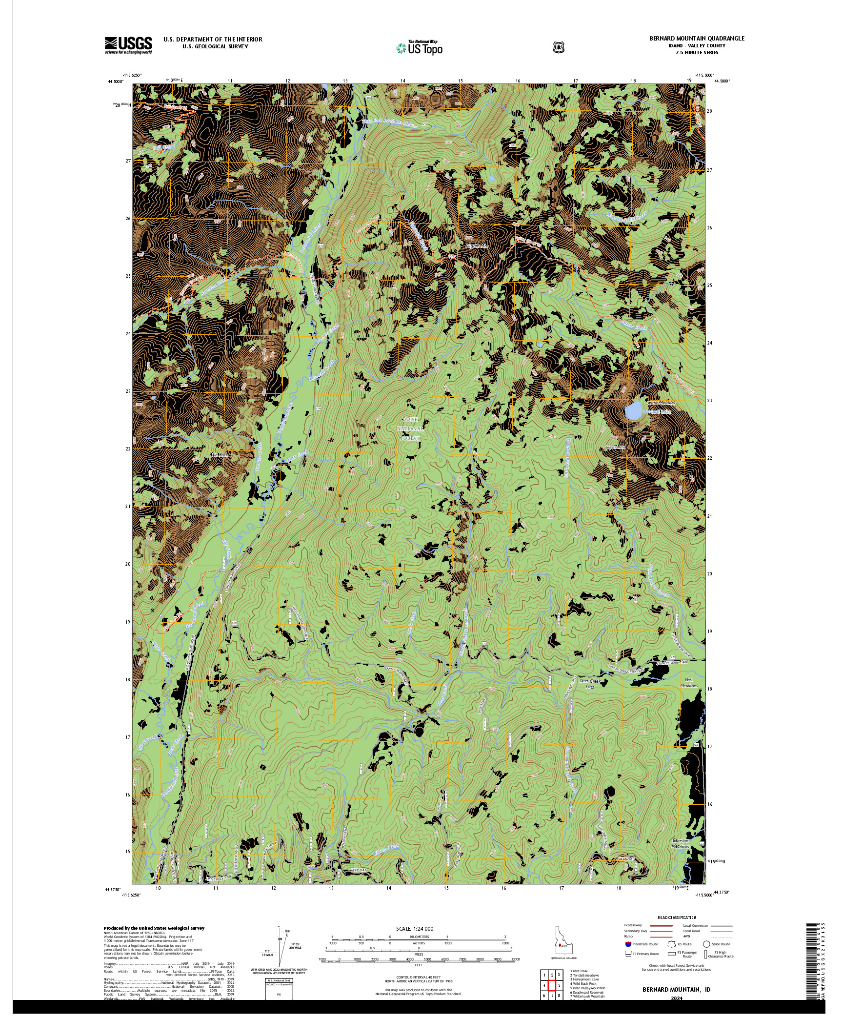 US TOPO 7.5-MINUTE MAP FOR BERNARD MOUNTAIN, ID