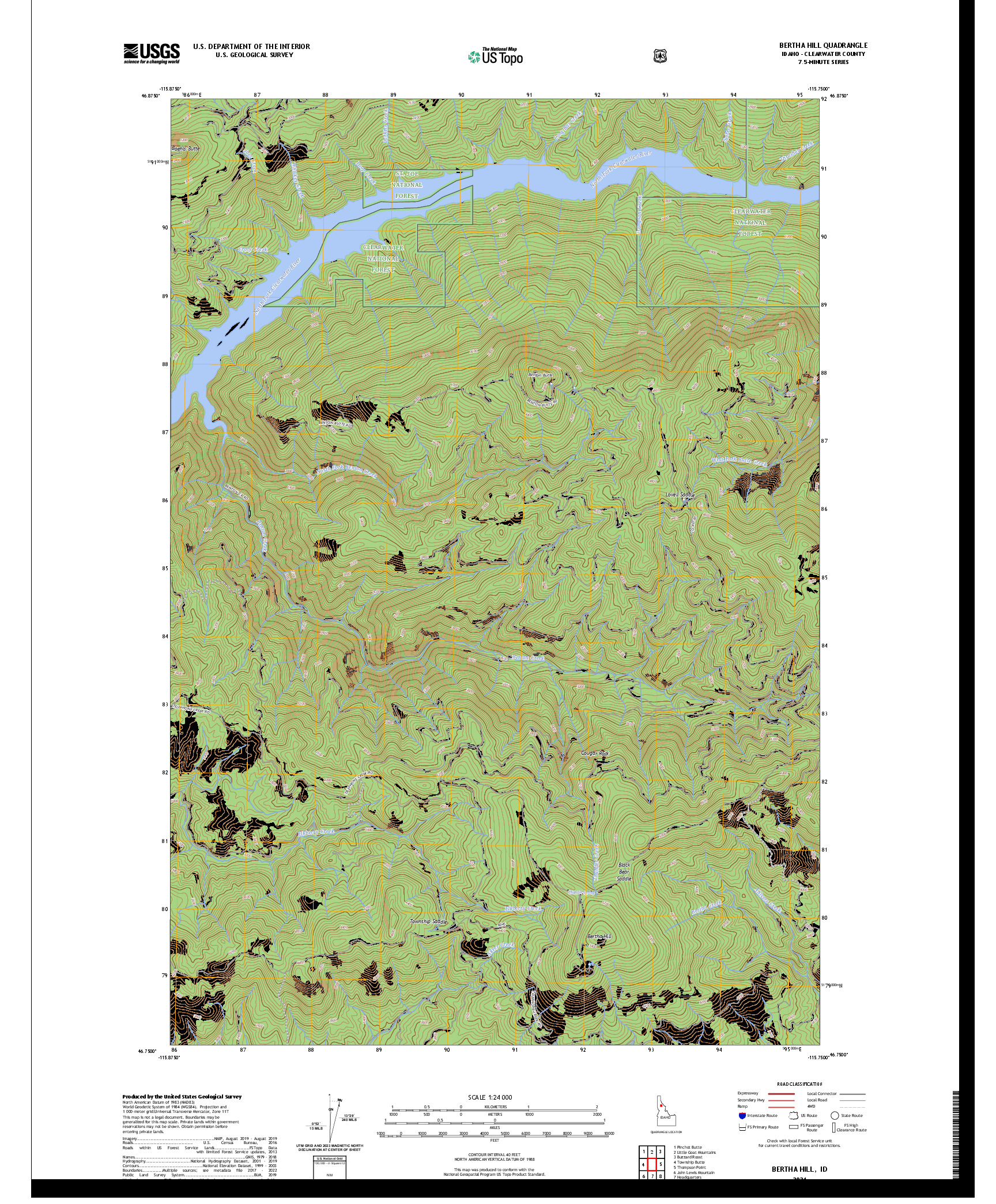 US TOPO 7.5-MINUTE MAP FOR BERTHA HILL, ID