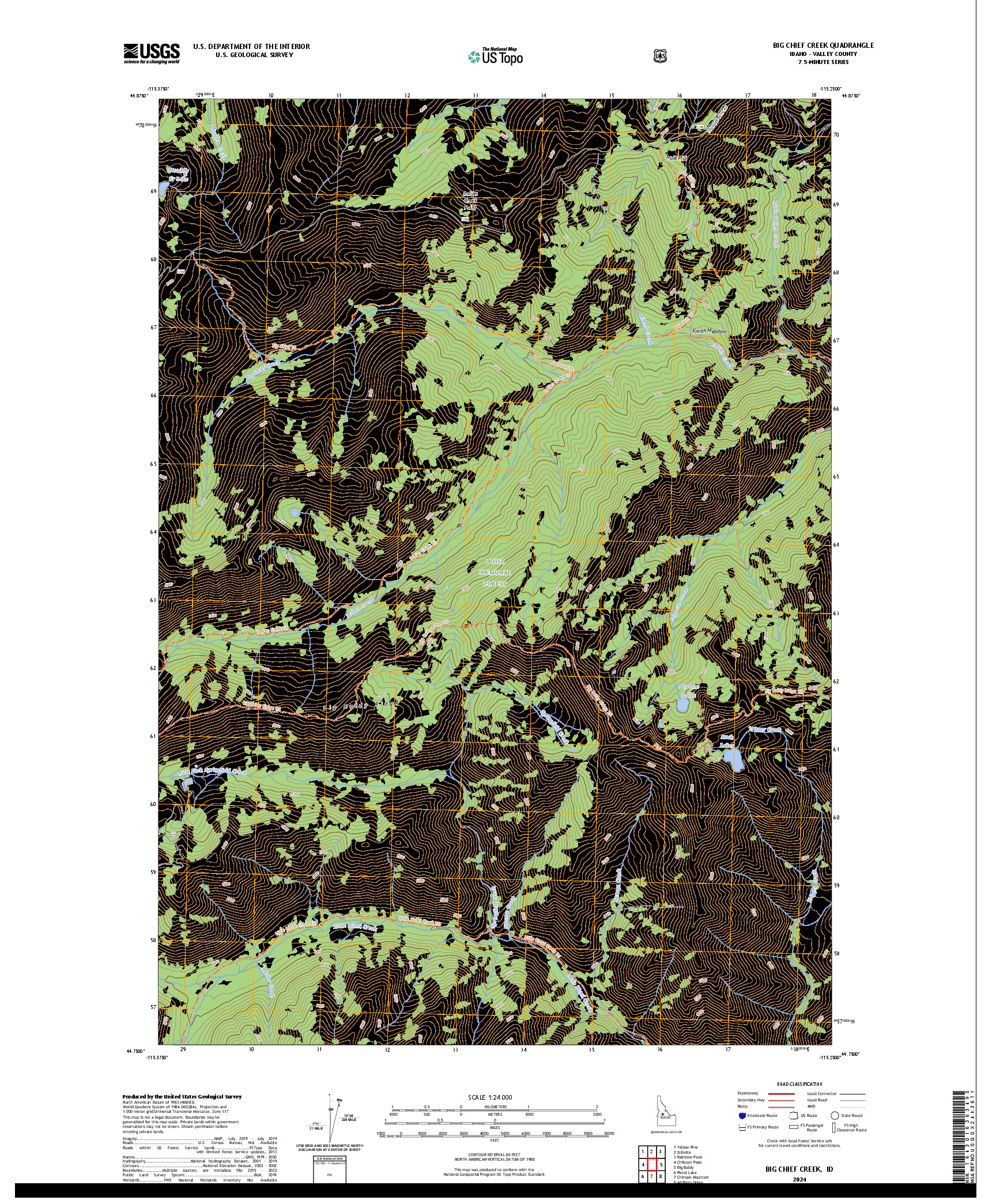 US TOPO 7.5-MINUTE MAP FOR BIG CHIEF CREEK, ID