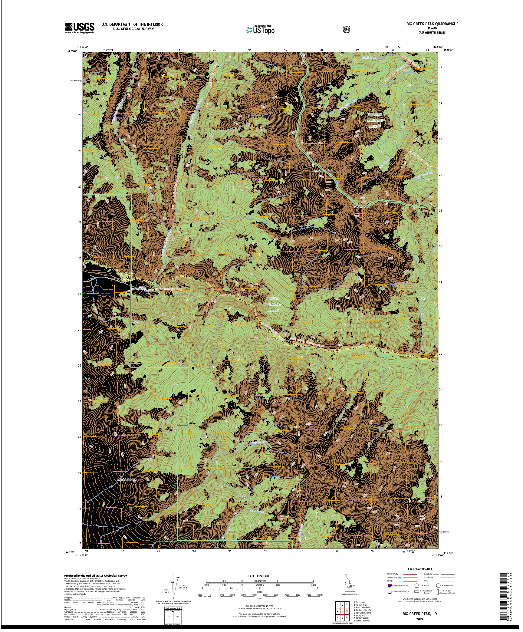 US TOPO 7.5-MINUTE MAP FOR BIG CREEK PEAK, ID