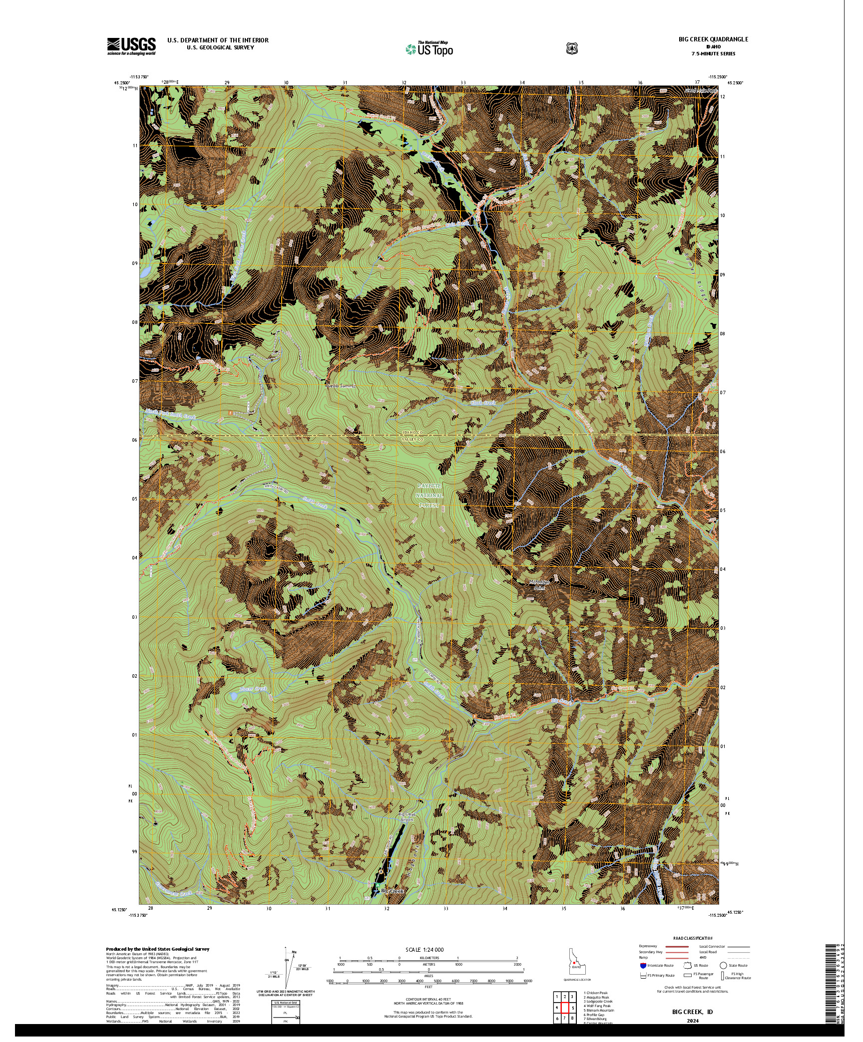 US TOPO 7.5-MINUTE MAP FOR BIG CREEK, ID