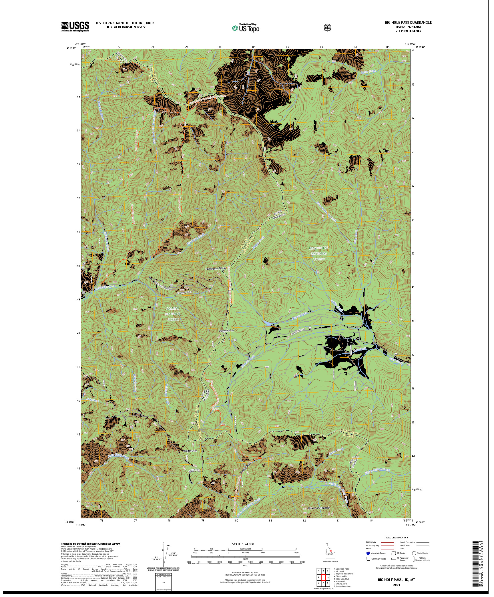 US TOPO 7.5-MINUTE MAP FOR BIG HOLE PASS, ID,MT