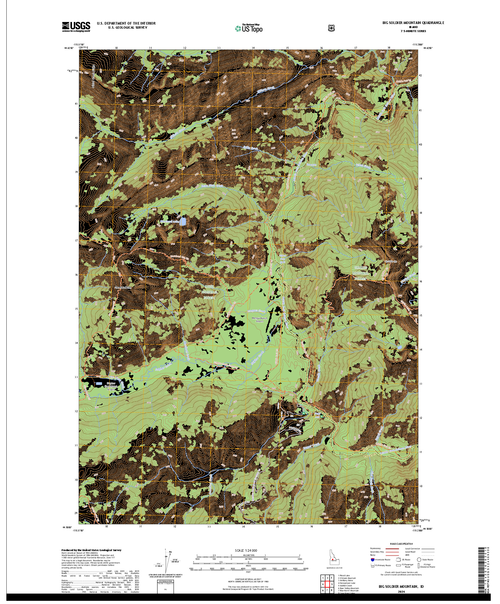 US TOPO 7.5-MINUTE MAP FOR BIG SOLDIER MOUNTAIN, ID