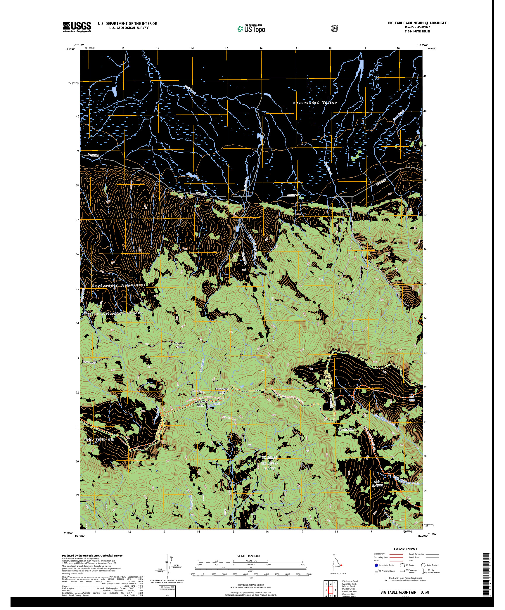 US TOPO 7.5-MINUTE MAP FOR BIG TABLE MOUNTAIN, ID,MT