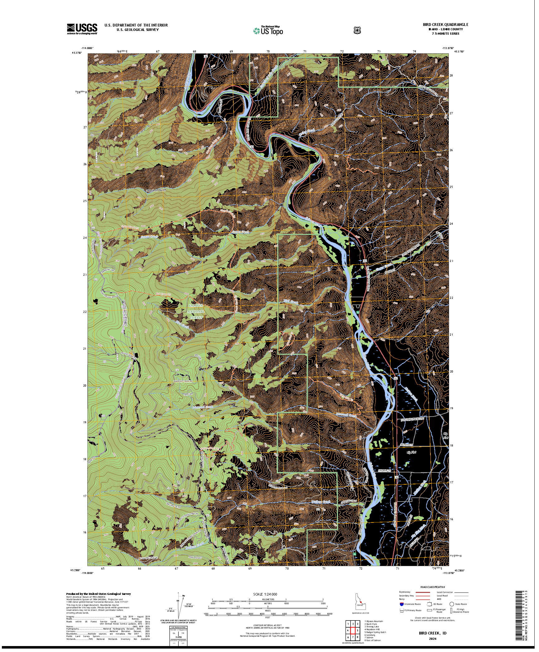 US TOPO 7.5-MINUTE MAP FOR BIRD CREEK, ID