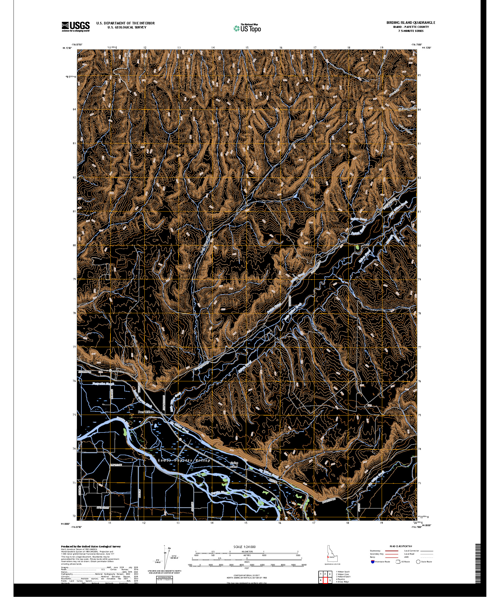 US TOPO 7.5-MINUTE MAP FOR BIRDING ISLAND, ID