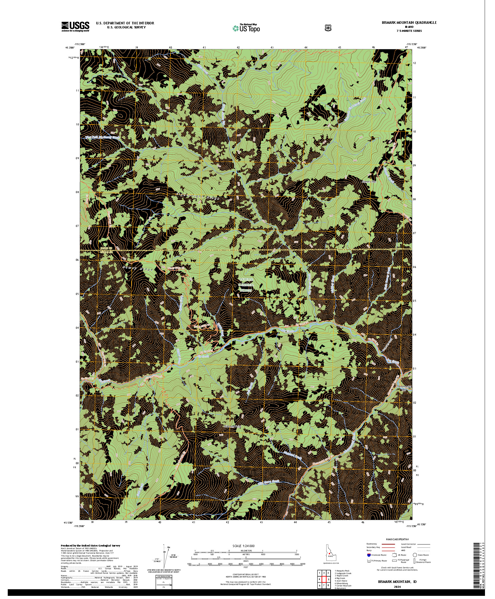 US TOPO 7.5-MINUTE MAP FOR BISMARK MOUNTAIN, ID