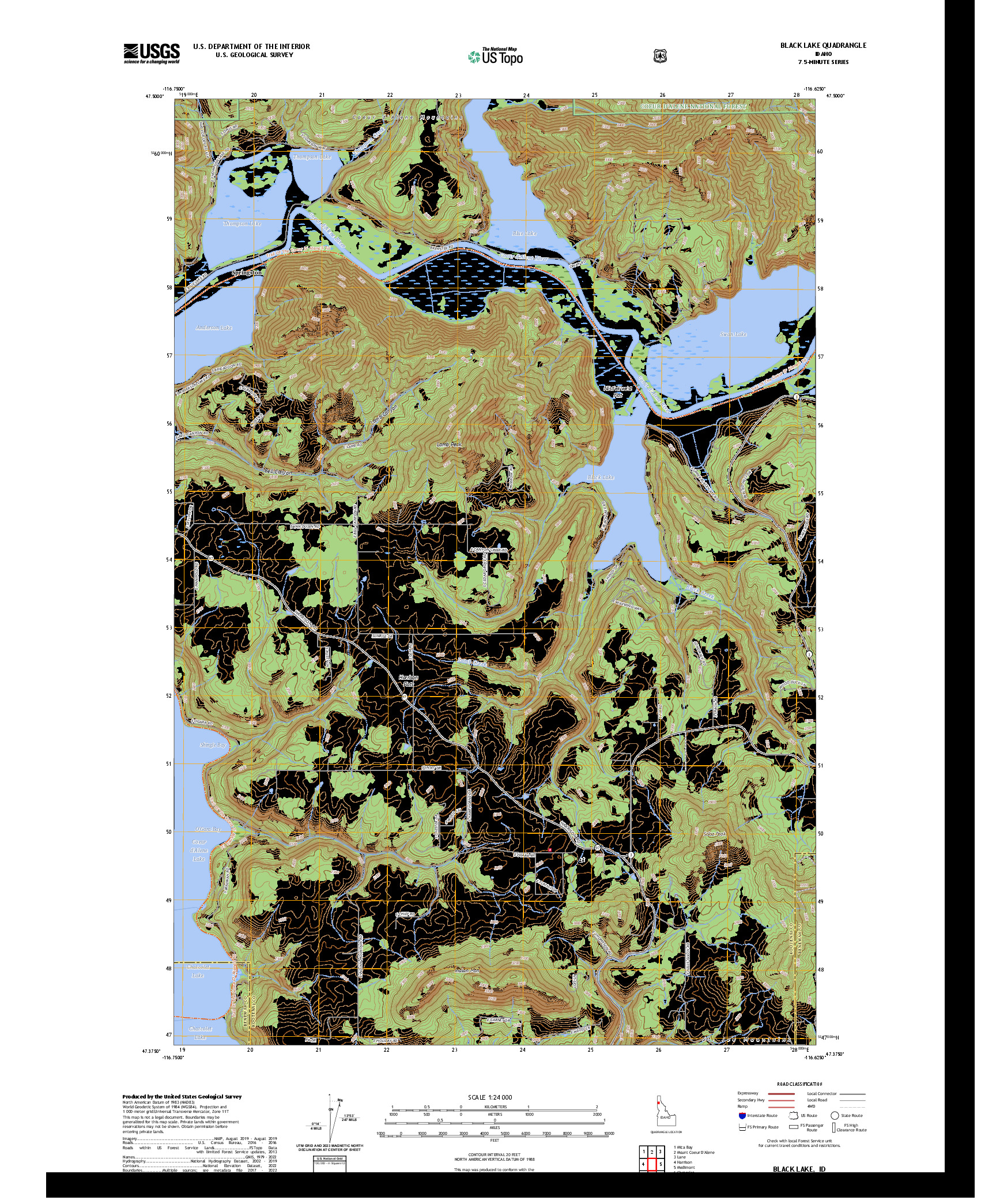 US TOPO 7.5-MINUTE MAP FOR BLACK LAKE, ID
