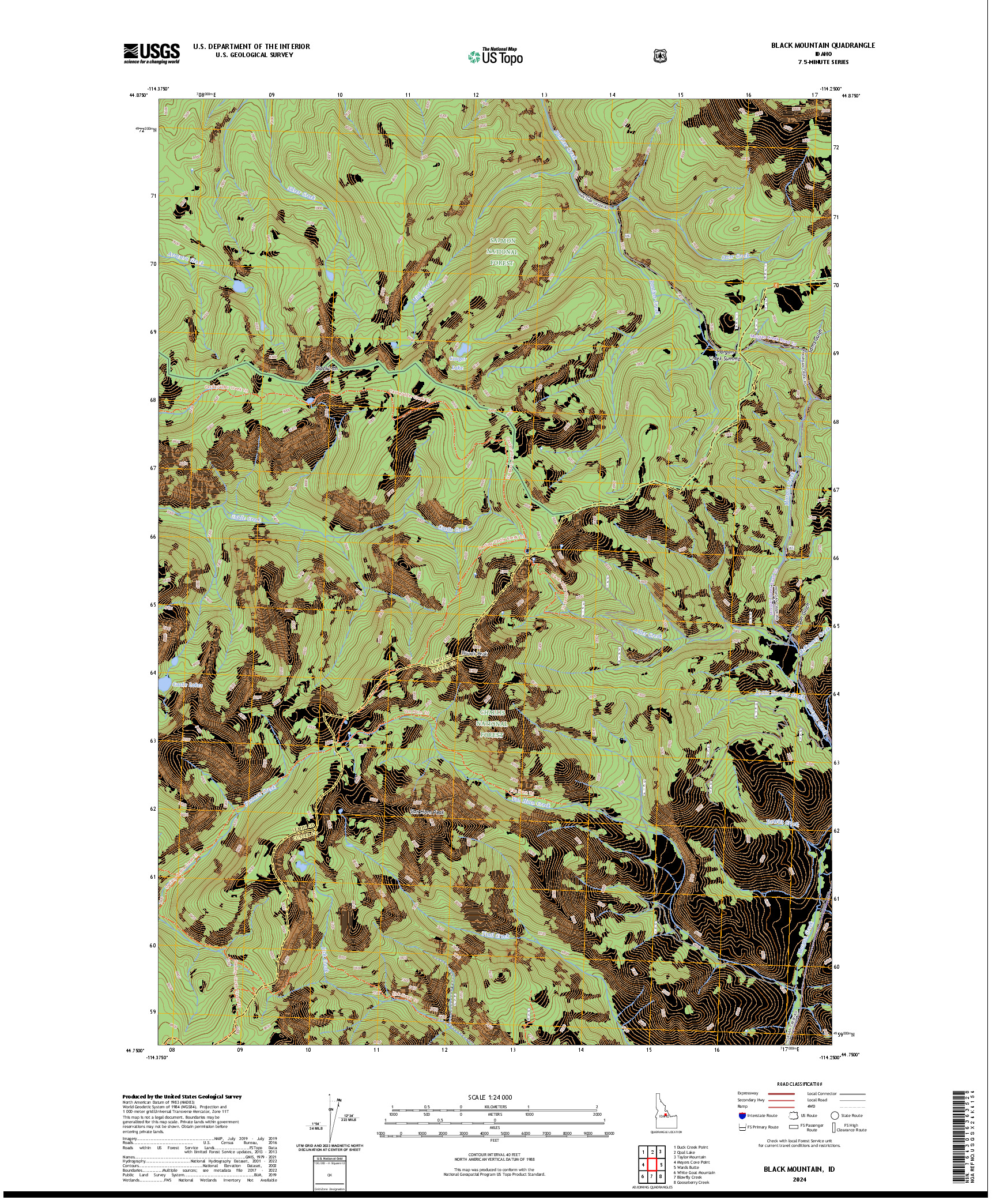 US TOPO 7.5-MINUTE MAP FOR BLACK MOUNTAIN, ID