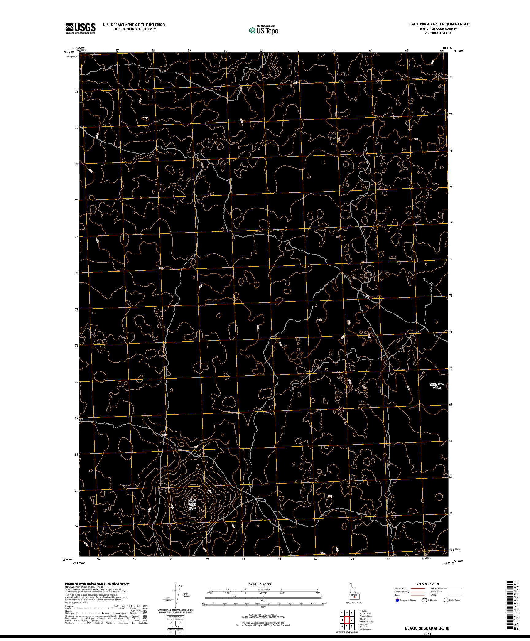 US TOPO 7.5-MINUTE MAP FOR BLACK RIDGE CRATER, ID