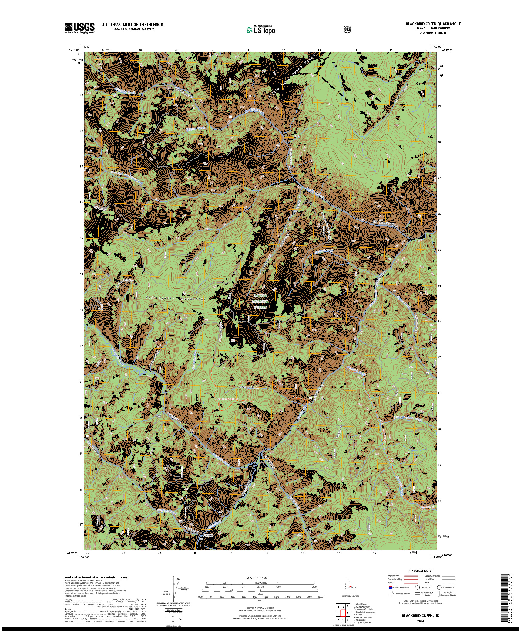 US TOPO 7.5-MINUTE MAP FOR BLACKBIRD CREEK, ID