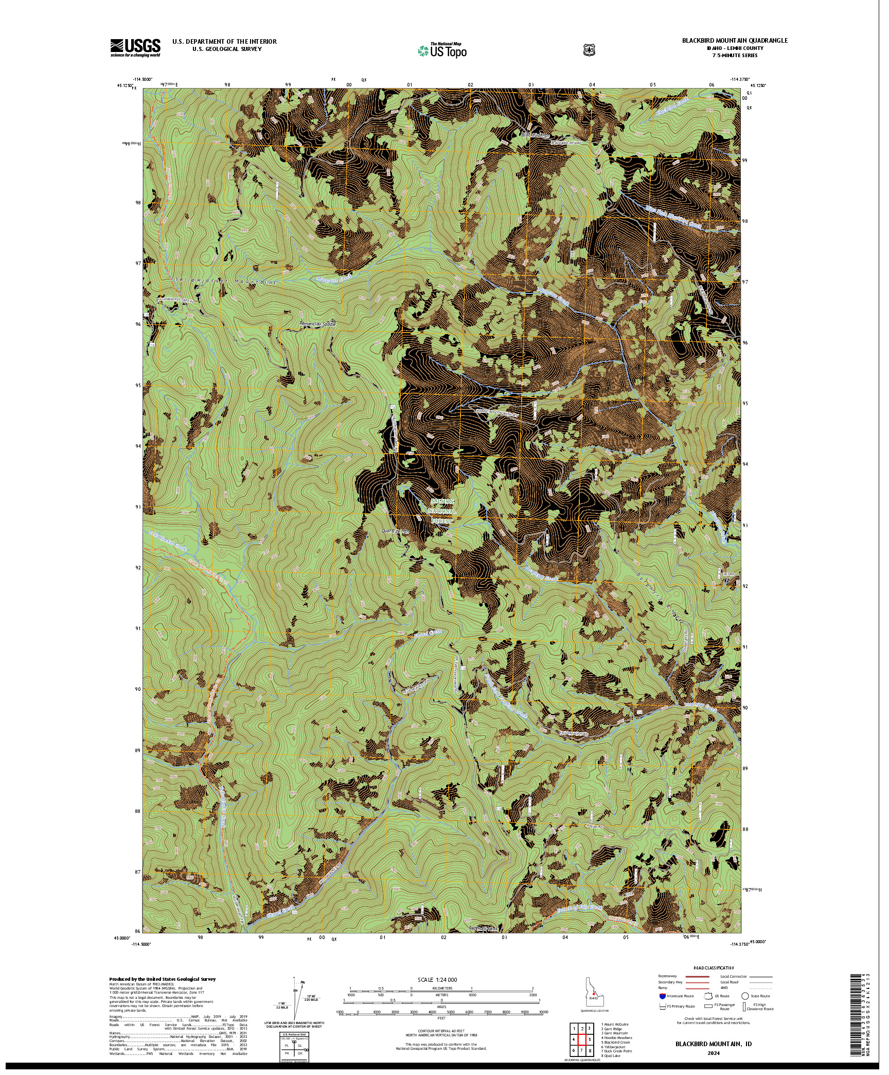 US TOPO 7.5-MINUTE MAP FOR BLACKBIRD MOUNTAIN, ID
