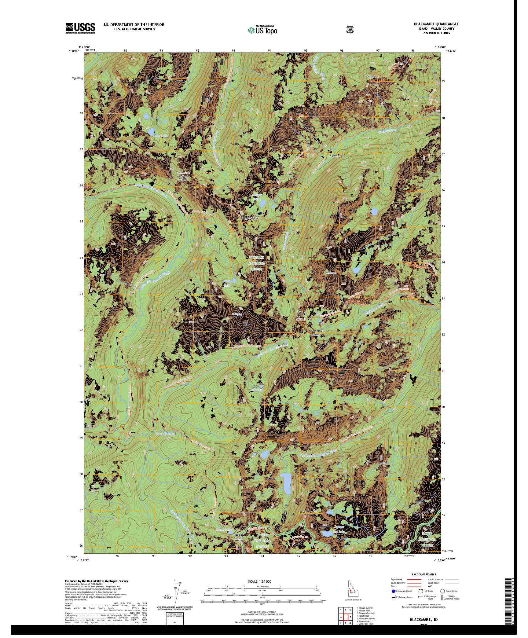 US TOPO 7.5-MINUTE MAP FOR BLACKMARE, ID